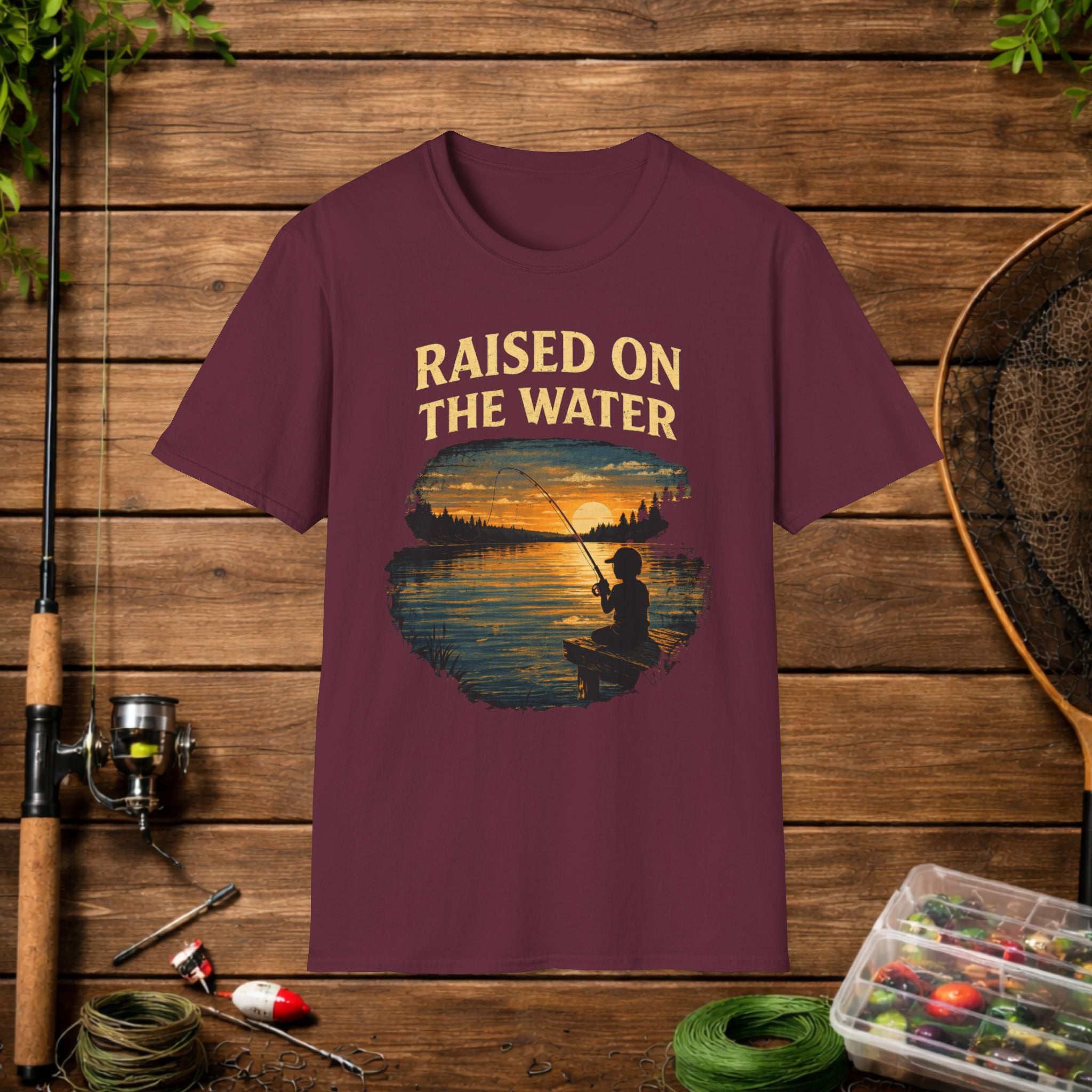 Raised On The Water Shirt – Fishing Dad Tee – Sunset Lake Fishing Shirt – Father Son Fishing Gift – Outdoor Lifestyle Apparel