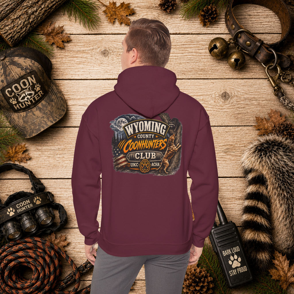 Wyoming Coonhunters Club Hoodie – Dual print badge front/banner back
