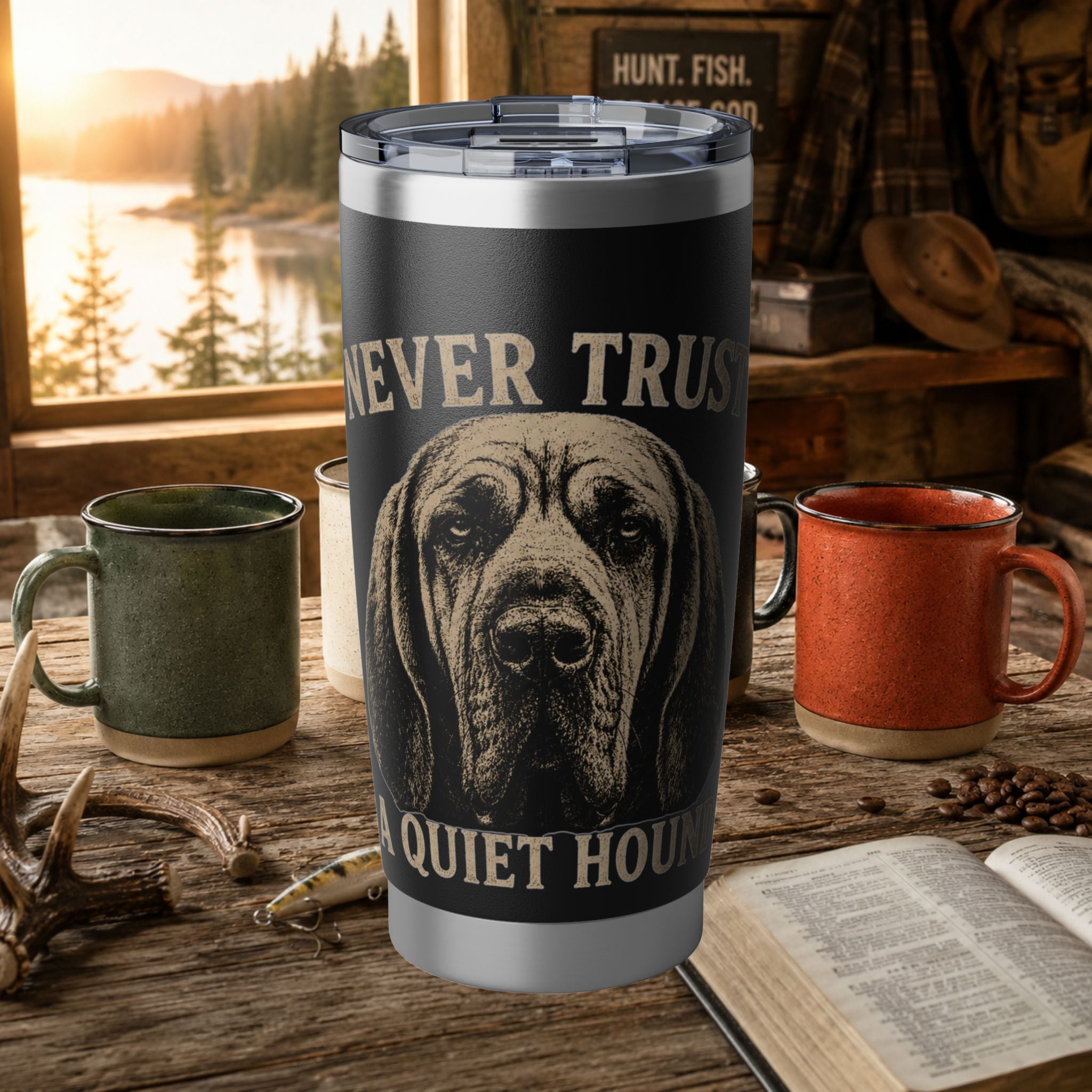 Coon Hunting 20oz Tumbler — "Never Trust a Quiet Hound" Hound Dog Insulated Travel Mug
