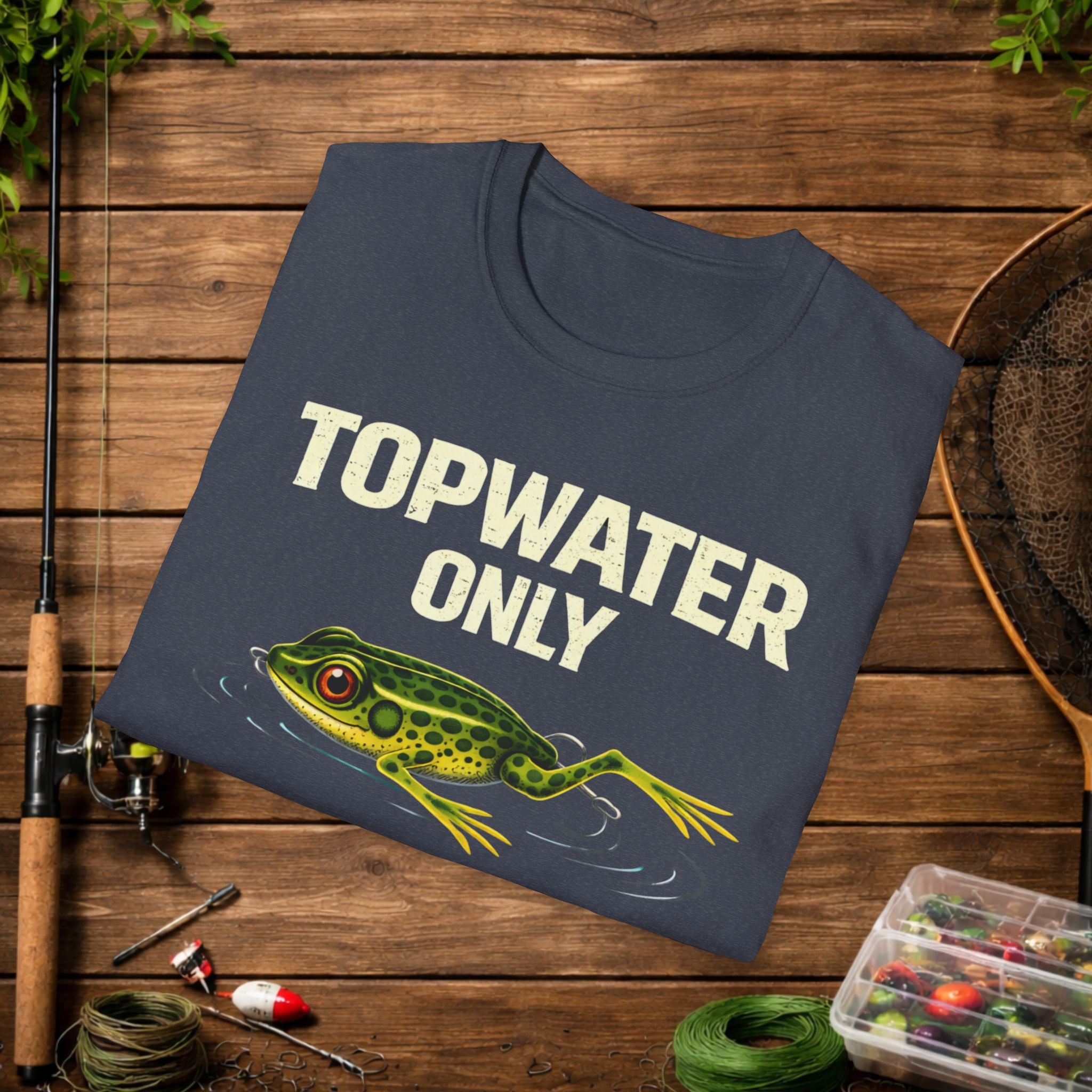 Topwater Only Shirt – No Subsurface Fishing Tee – Frog Lure Bass Fishing Shirt – Topwater Angler Shirt