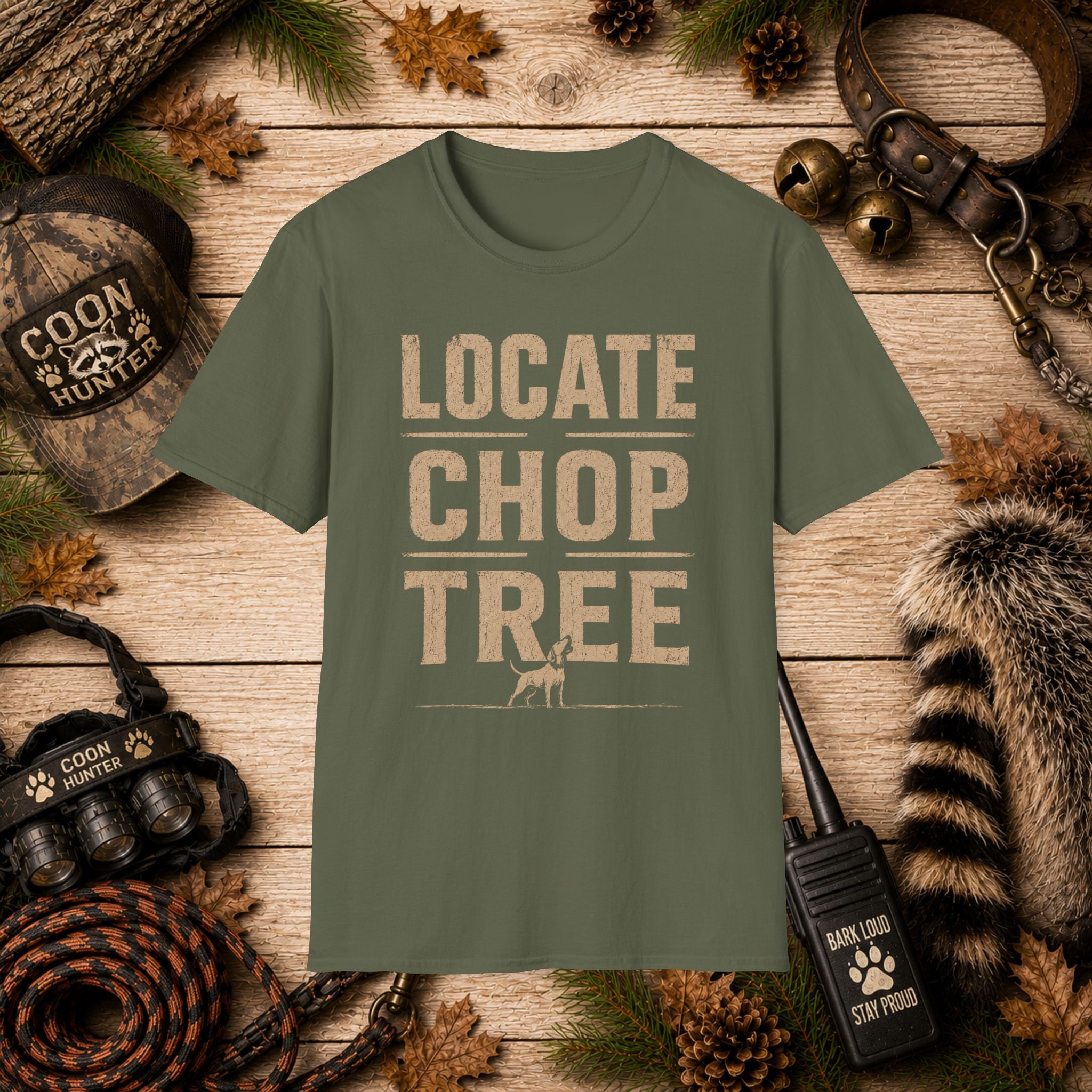 Locate Chop Tree Coon Hunting T-Shirt | Vintage Houndsman Graphic Tee | Wild Wonderful Wear