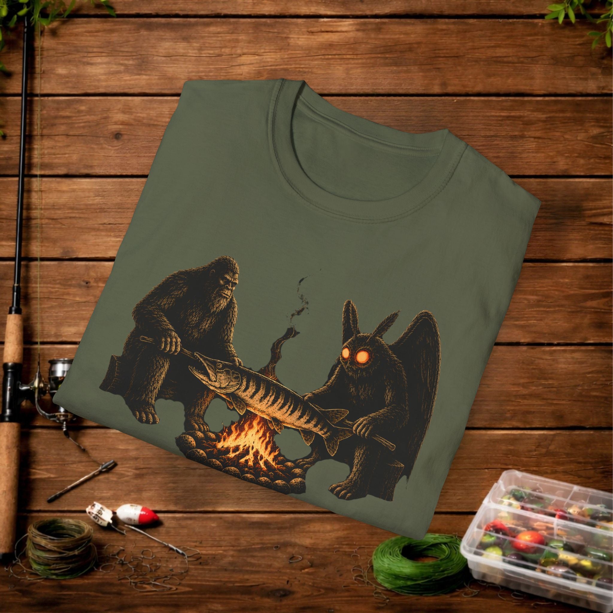 They're Eating Them All Fishing T-Shirt — Funny Campfire Monster Tee