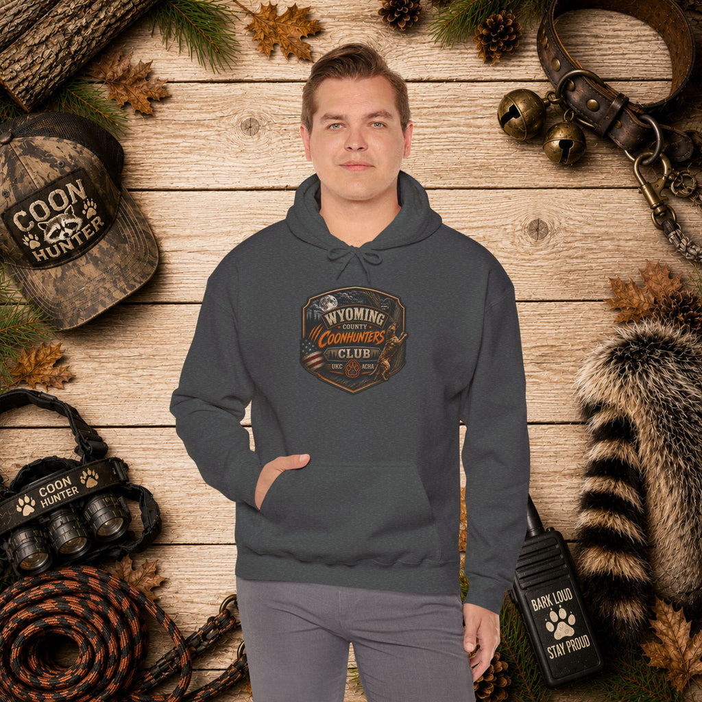 Wyoming Coonhunters Club Hoodie – Dual print badge front/banner back