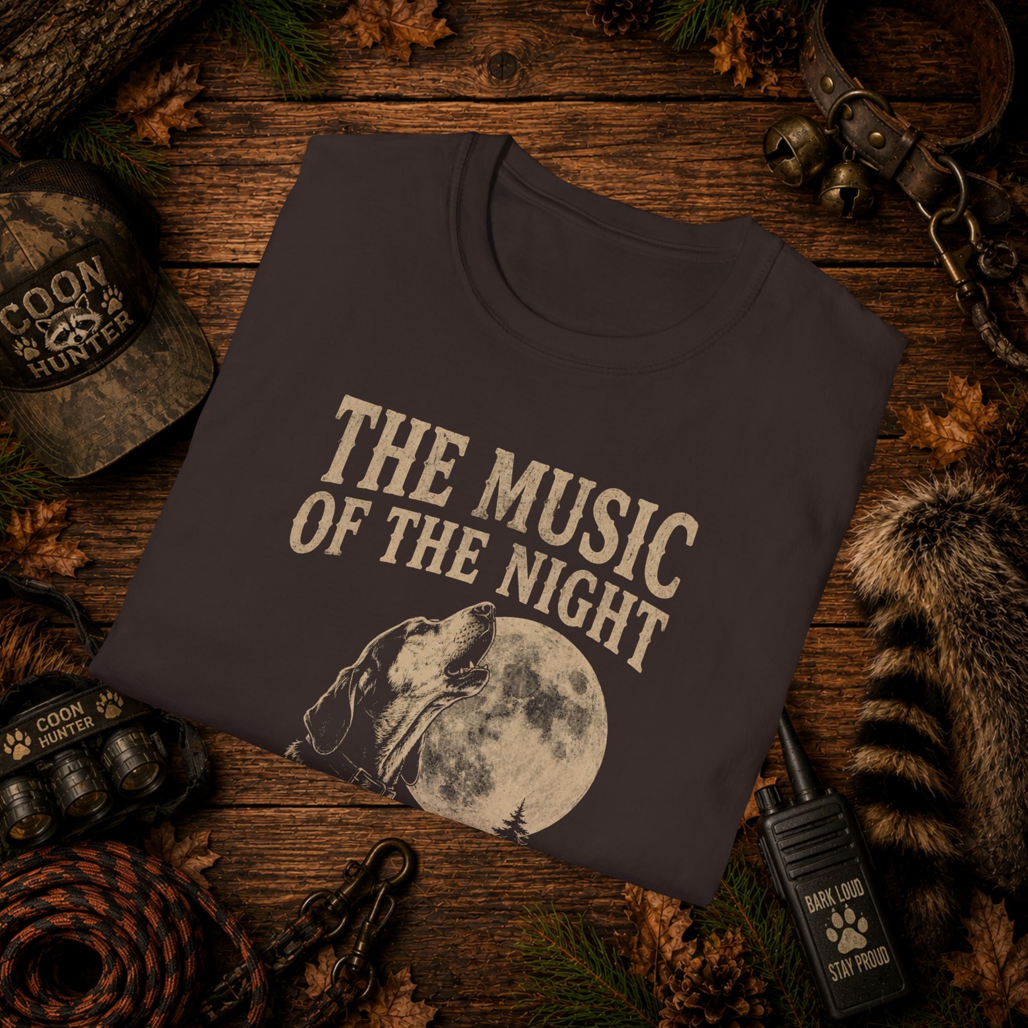 The Music of the Night T-Shirt | Vintage Coon Hound Moon Graphic Tee | Wild Wonderful Wear