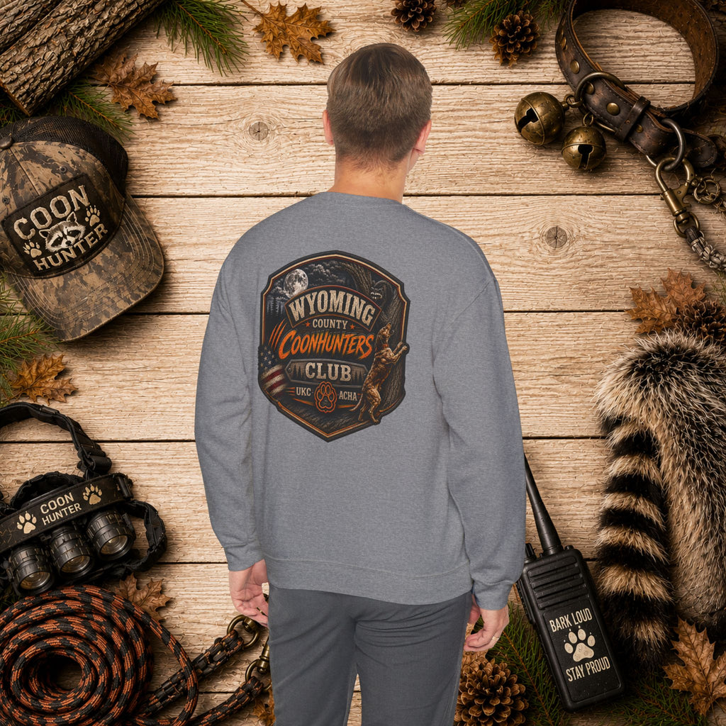 Coonhunters Club Crewneck Sweatshirt - Wyoming County Vintage Hunting Badge