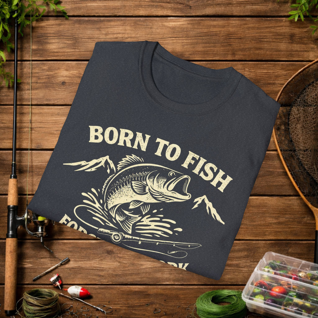 Born to Fish Forced to Work Bass Shirt – Funny Fishing T-Shirt – Largemouth Bass Angler Tee – Fisherman Gift