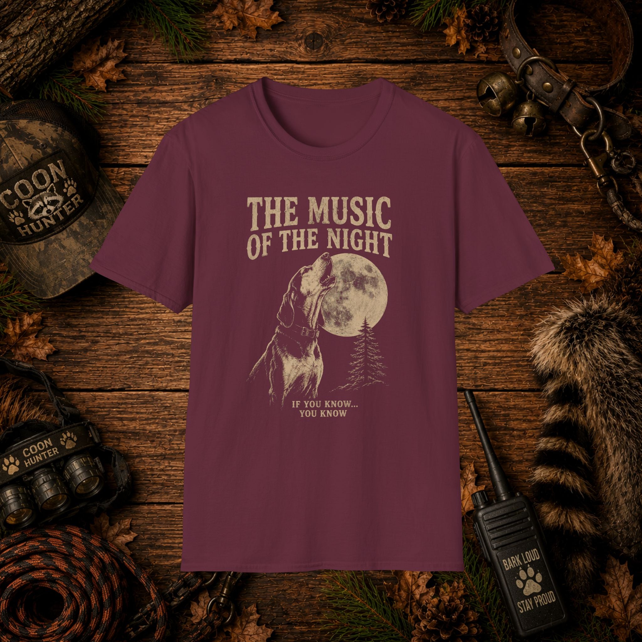 The Music of the Night T-Shirt | Vintage Coon Hound Moon Graphic Tee | Wild Wonderful Wear