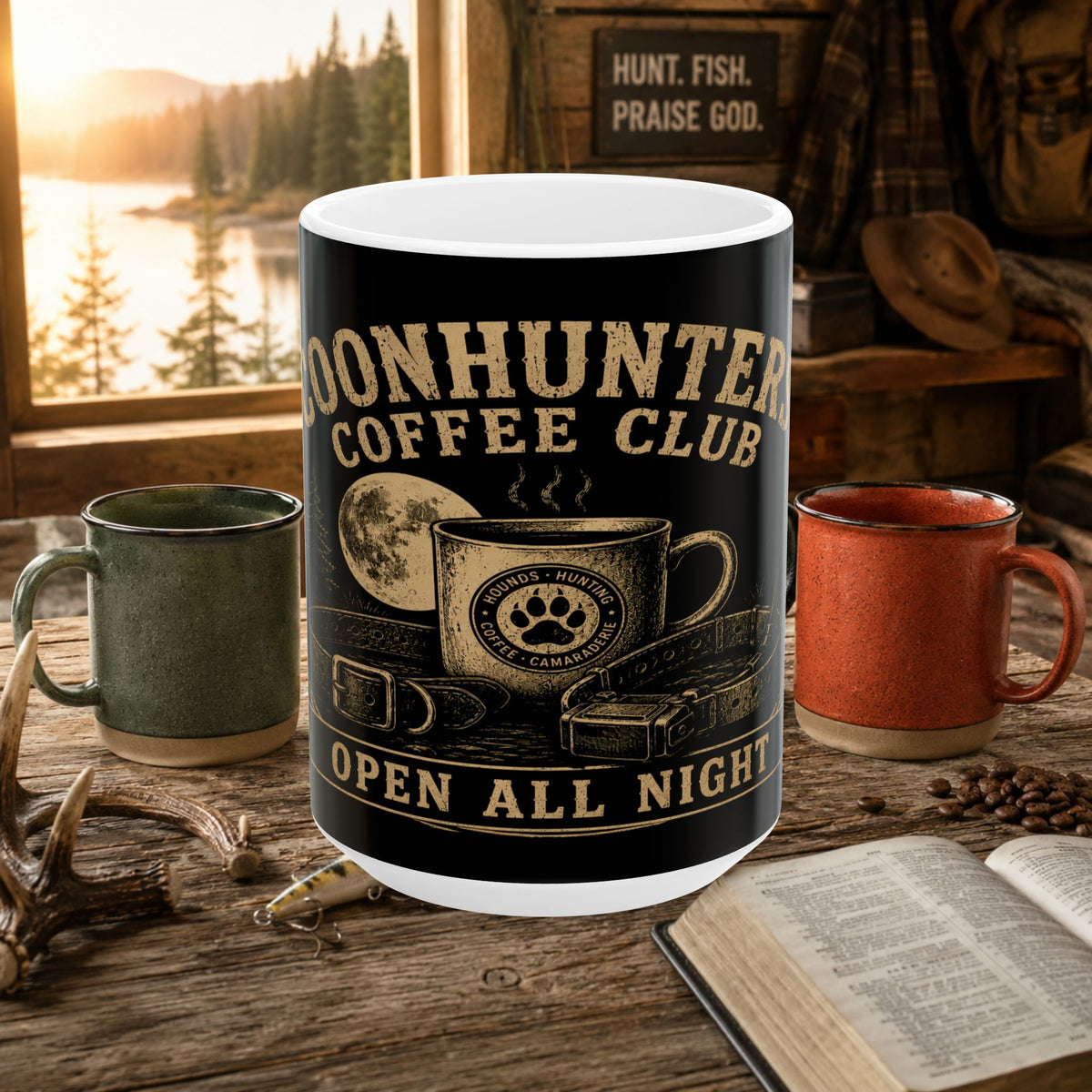 Coonhunter Coffee Club Mug – Open All Night, 15oz Ceramic