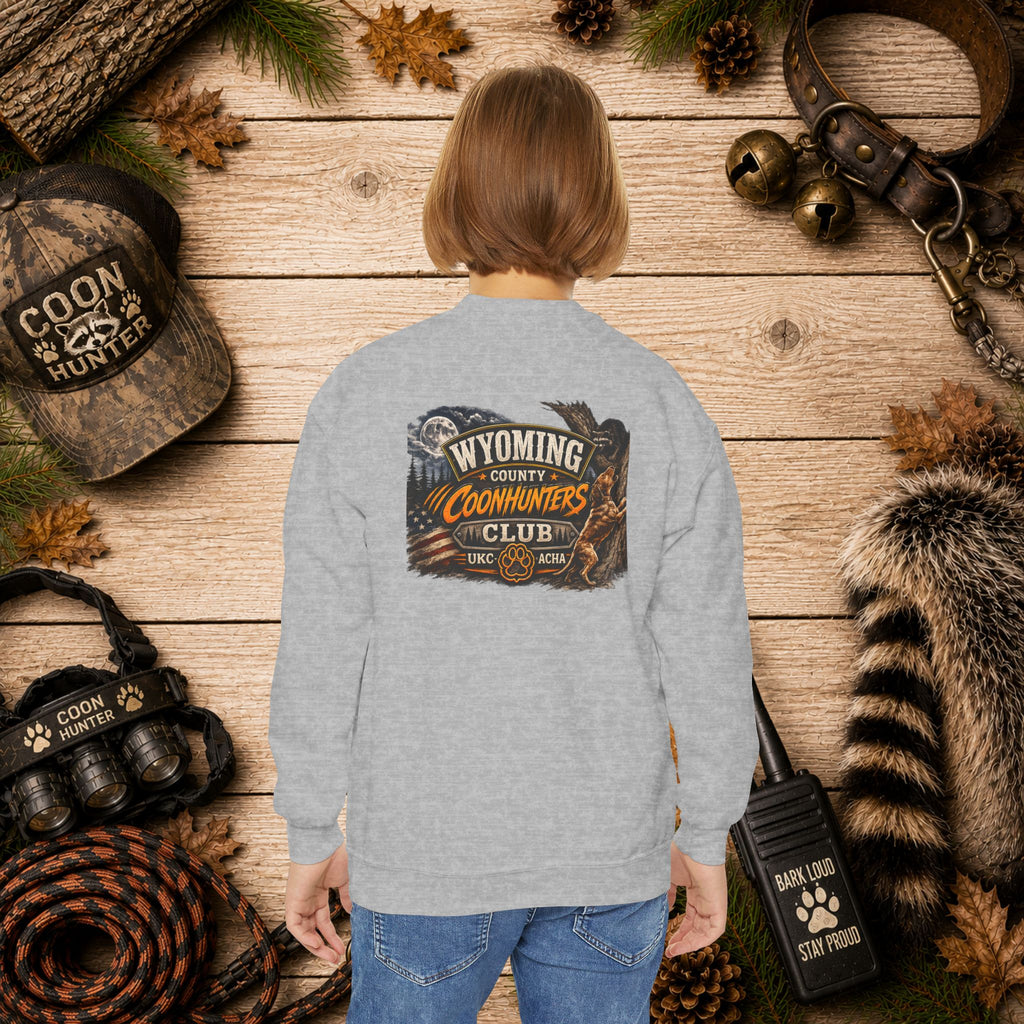 Youth Crewneck Sweatshirt — Wyoming County Coonhunters Club Graphic Pullover
