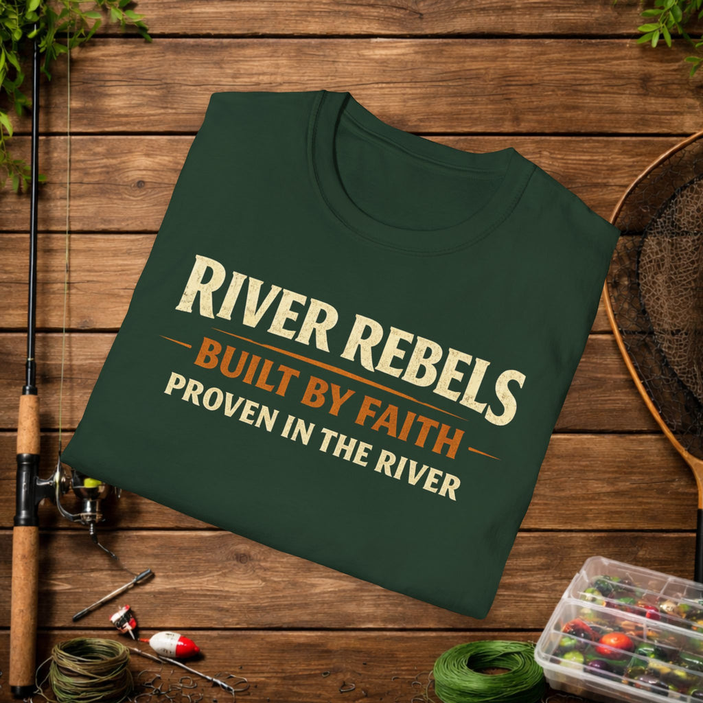 River Rebels T-Shirt — "Built by Faith, Proven in the River" Fishing Tee