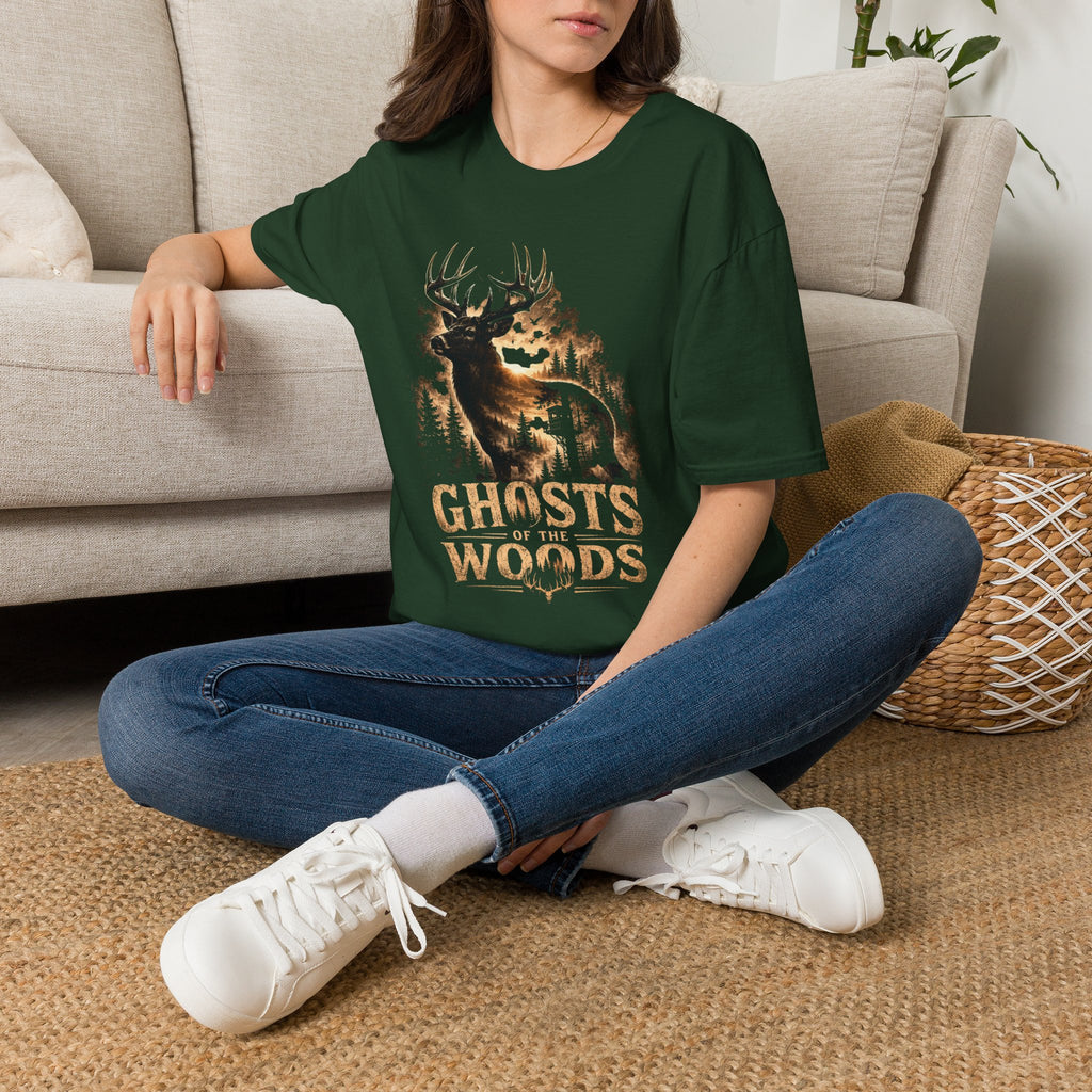 Ghosts of the Woods Deer Graphic T-Shirt — Moonlit Stag Forest Hunting Tee