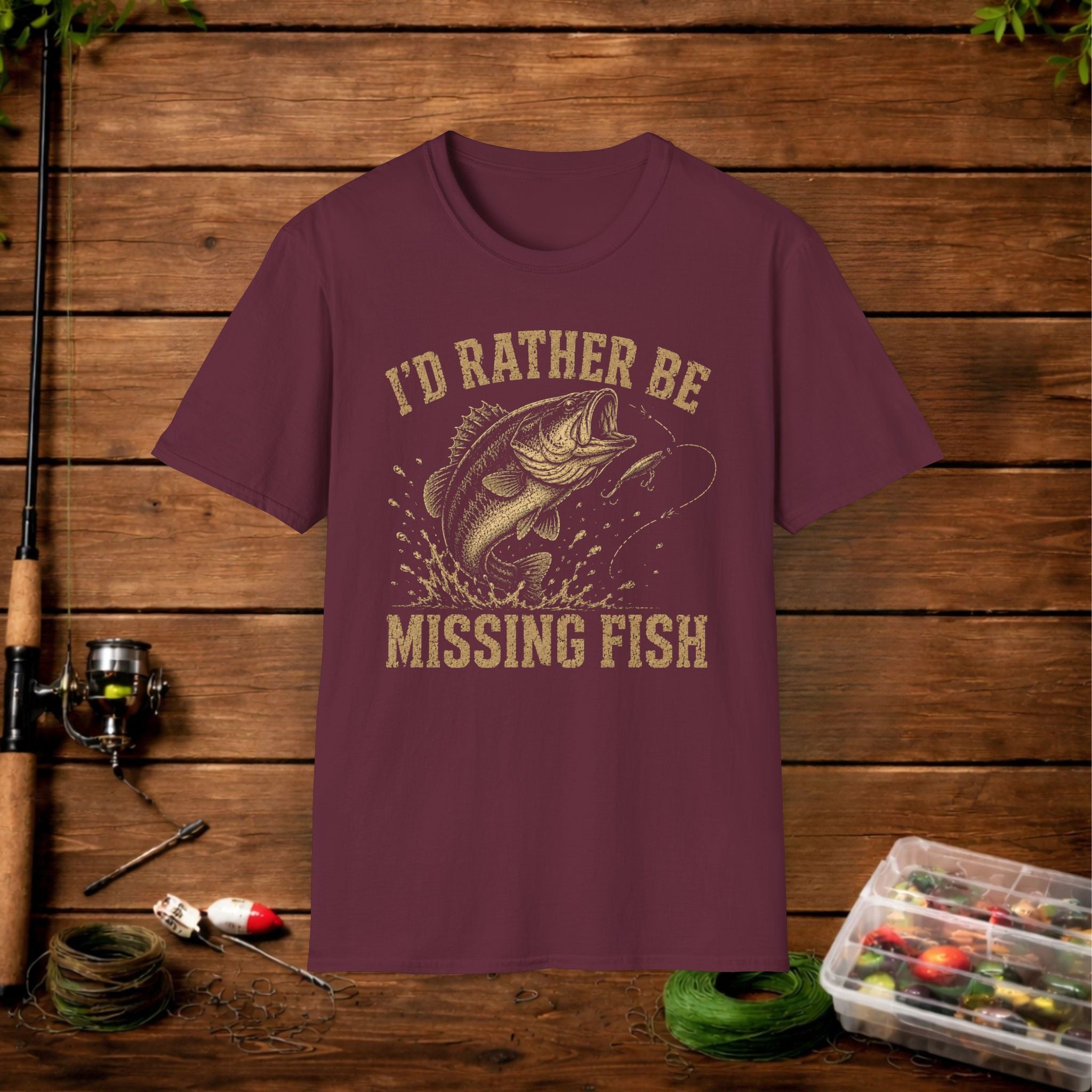 Fishing T-Shirt — "I'd Rather Be Missing Fish" Vintage Bass Graphic Tee