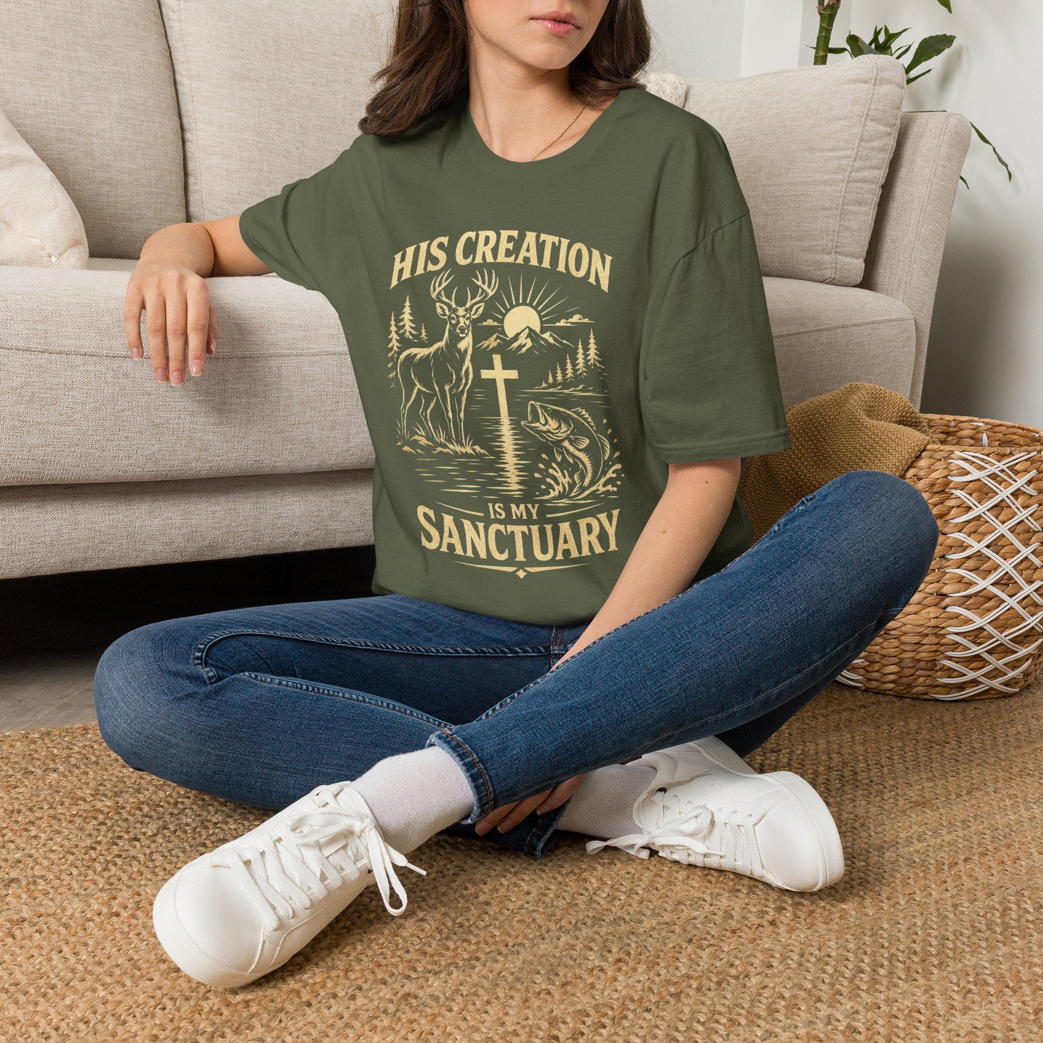 Christian Outdoors T-Shirt — "His Creation Is My Sanctuary" Faith Hunting Tee