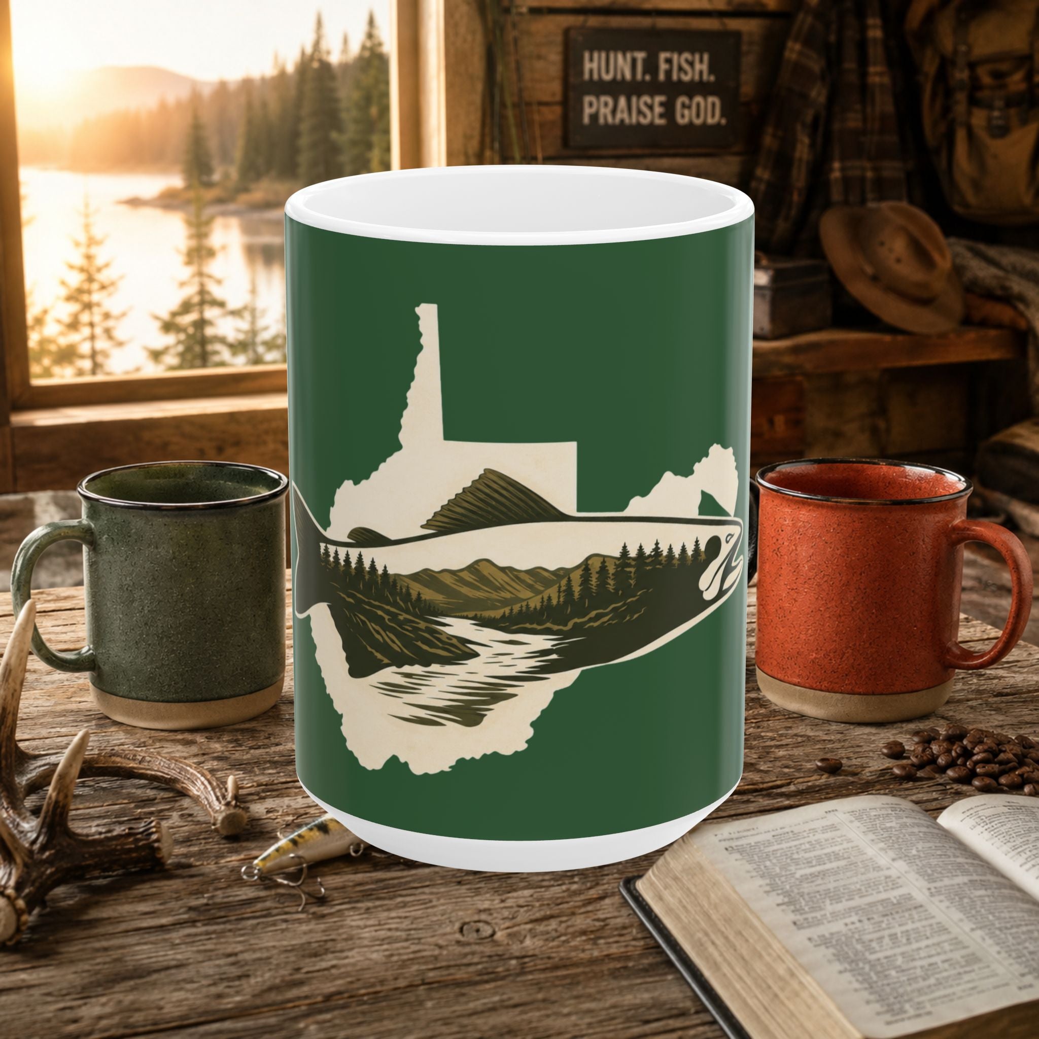 West Virginia Nature Mug — State Silhouette with Mountain & River Scene (11oz/15oz)