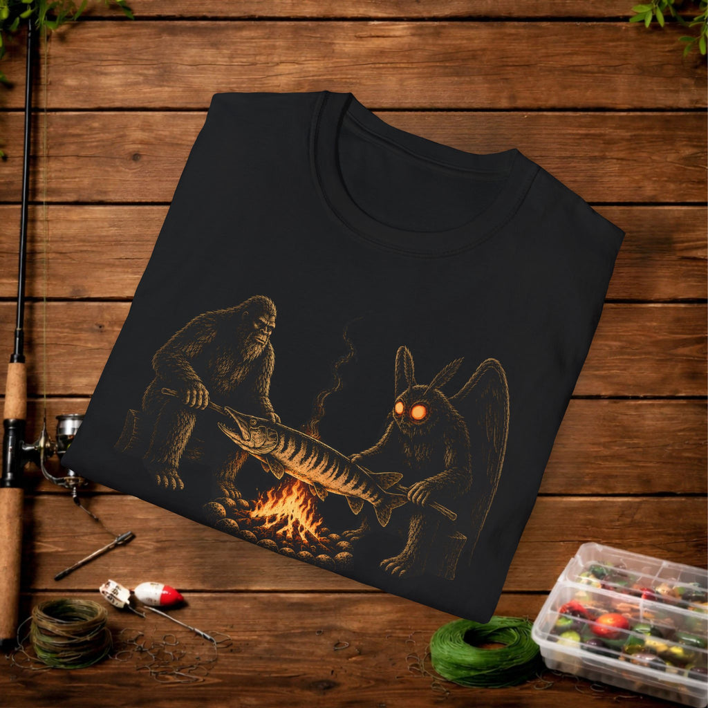 They're Eating Them All Fishing T-Shirt — Funny Campfire Monster Tee
