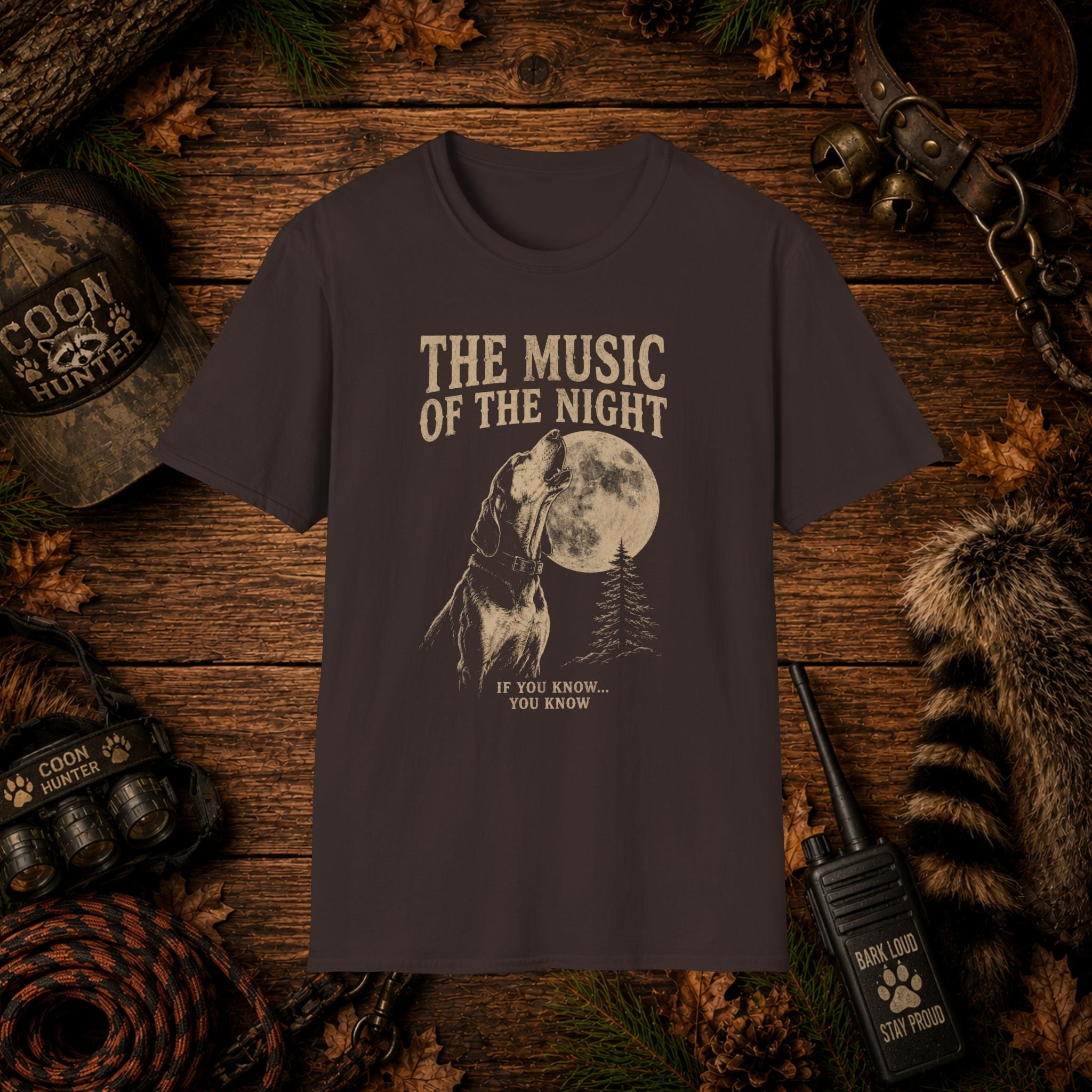The Music of the Night T-Shirt | Vintage Coon Hound Moon Graphic Tee | Wild Wonderful Wear