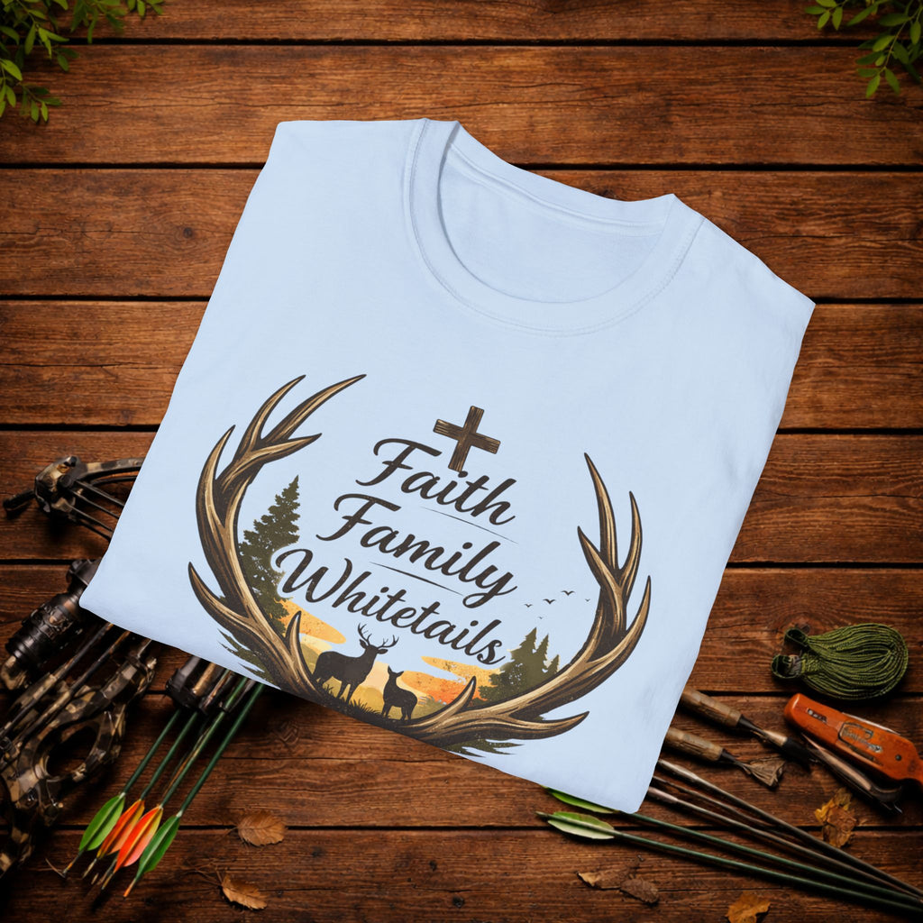 Faith Family Whitetails Shirt – Raised Wild Deer Hunting Tee – Christian Hunting Shirt – Whitetail Hunter Apparel
