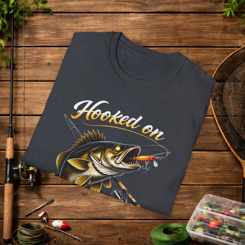Hooked on Walleye Life Fishing Shirt – Walleye Angler Tee – Funny Walleye Fishing Apparel – Fisherman Gift
