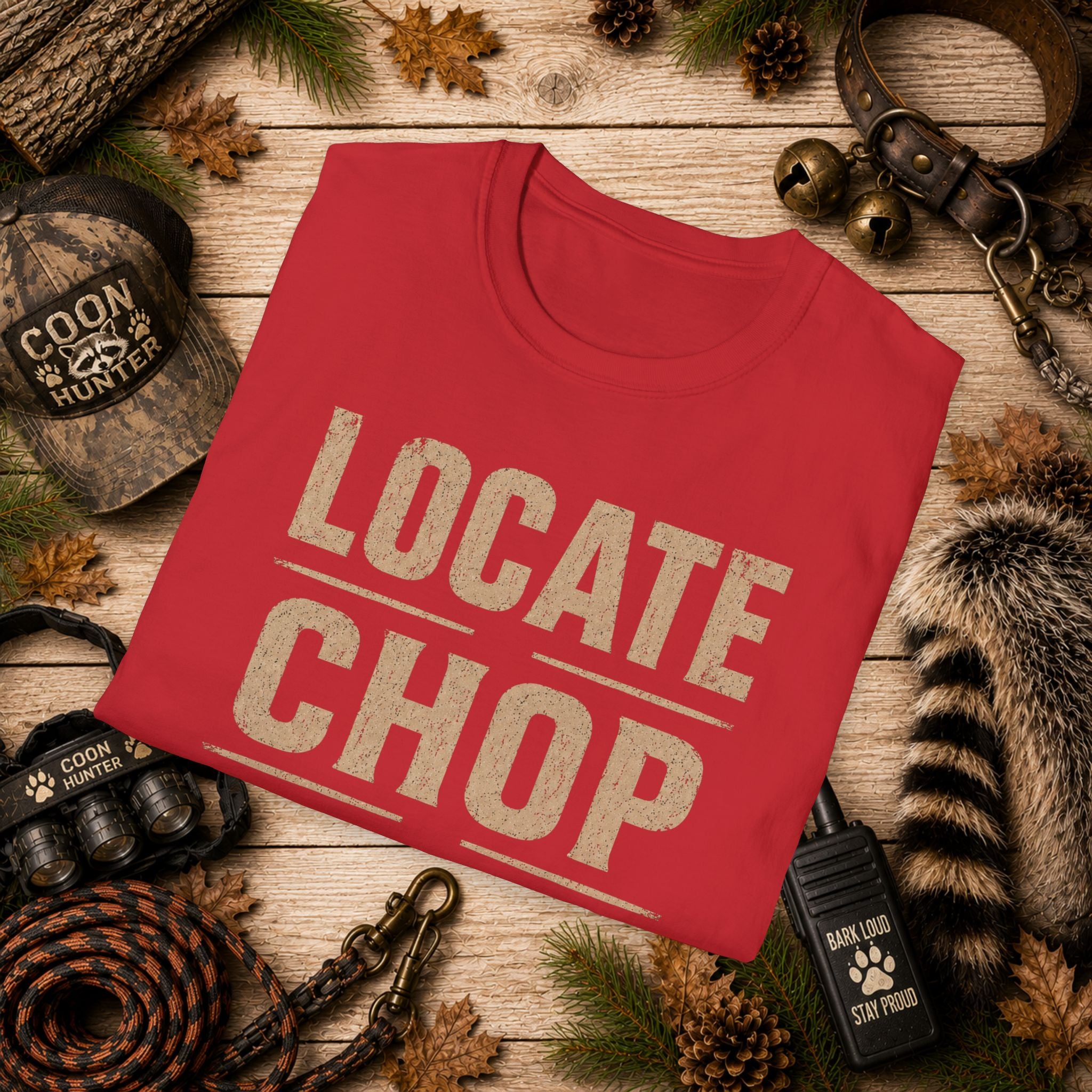 Locate Chop Tree Coon Hunting T-Shirt | Vintage Houndsman Graphic Tee | Wild Wonderful Wear