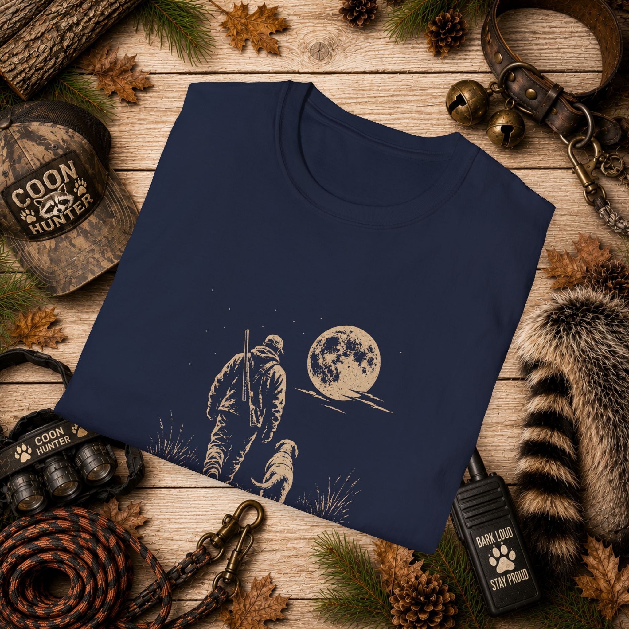 Long Walk Home Coon Hunting T-Shirt | Moonlit Houndsman & Dog Graphic Tee | Wild Wonderful Wear