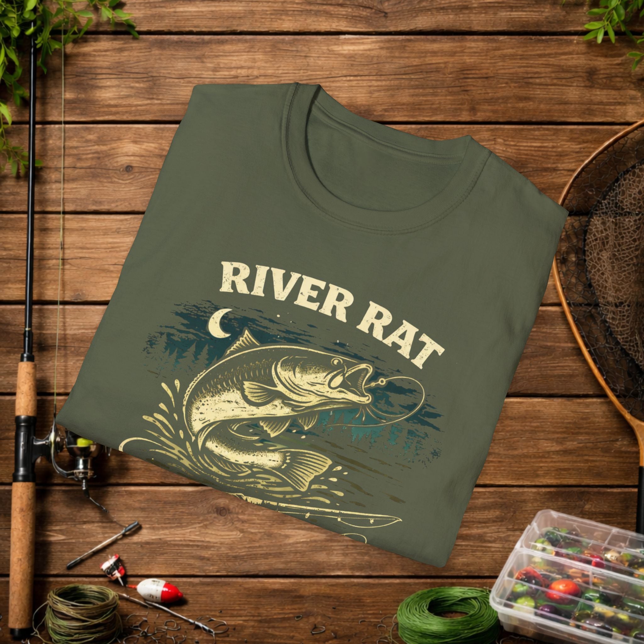 River Rat Catfishing Shirt – Midnight Catfishing Club Tee – Night Fishing T-Shirt – Catfish Angler Gift