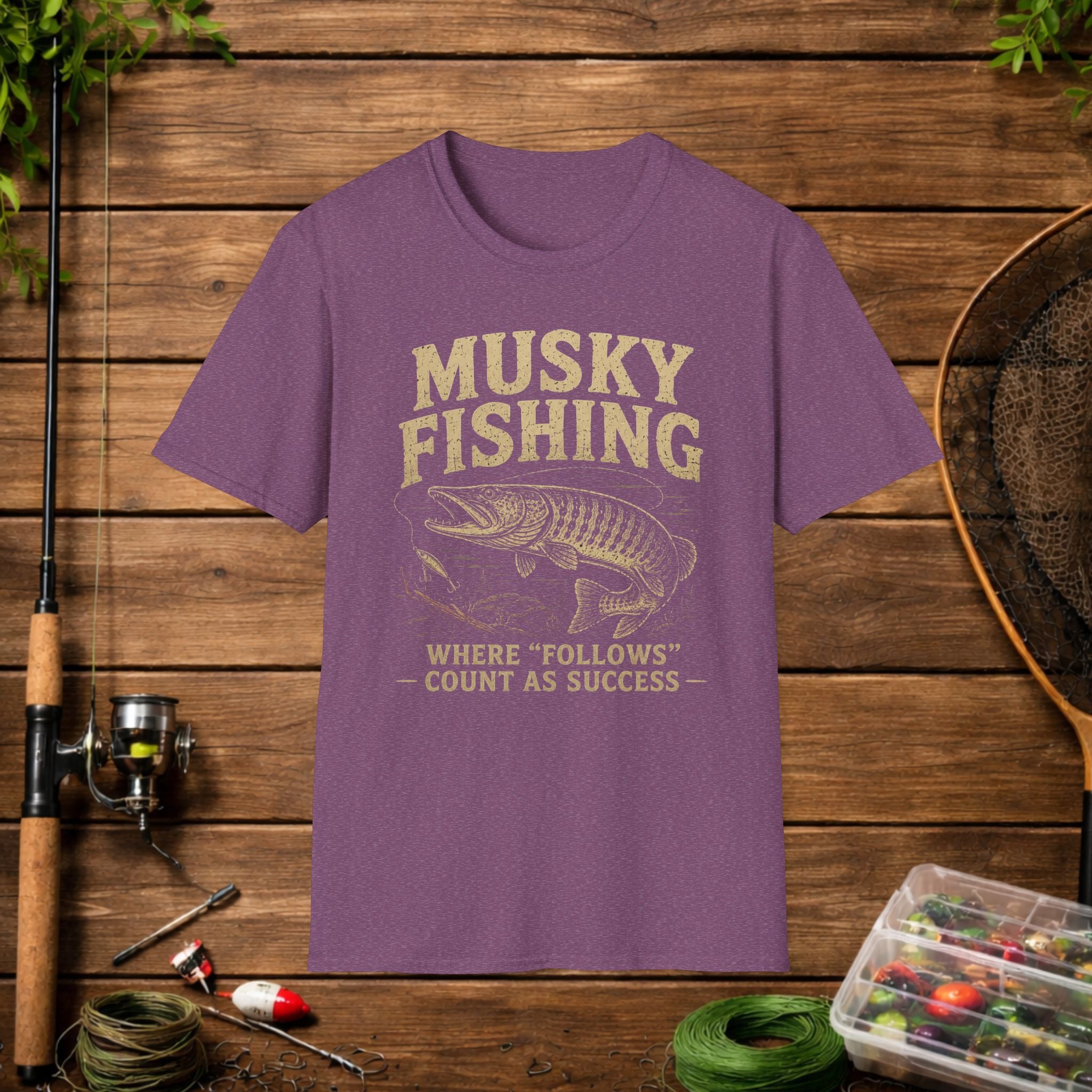 Musky Fishing T-Shirt – "Where 'Follows' Count As Success" Vintage Angler Tee