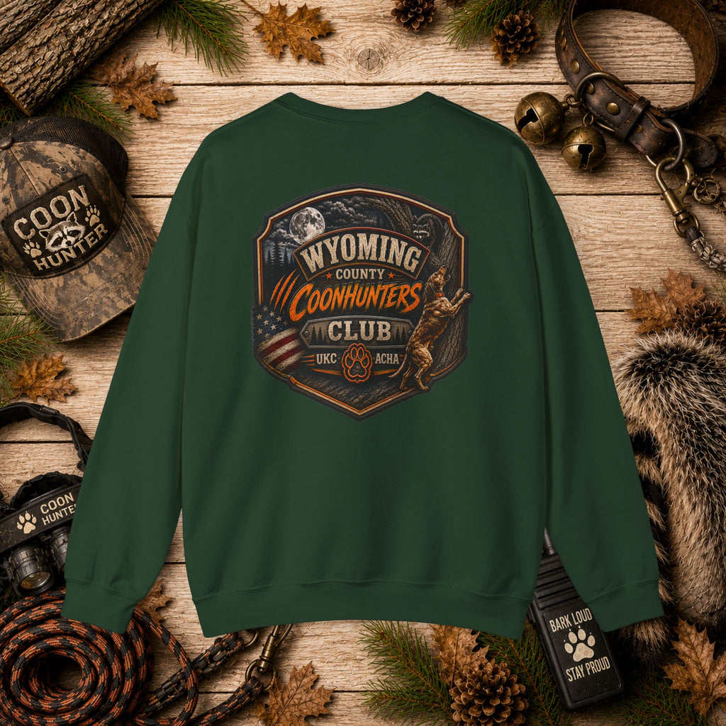 Wyoming County Coonhunters Club Sweatshirt Daul print Banner front/Badge back