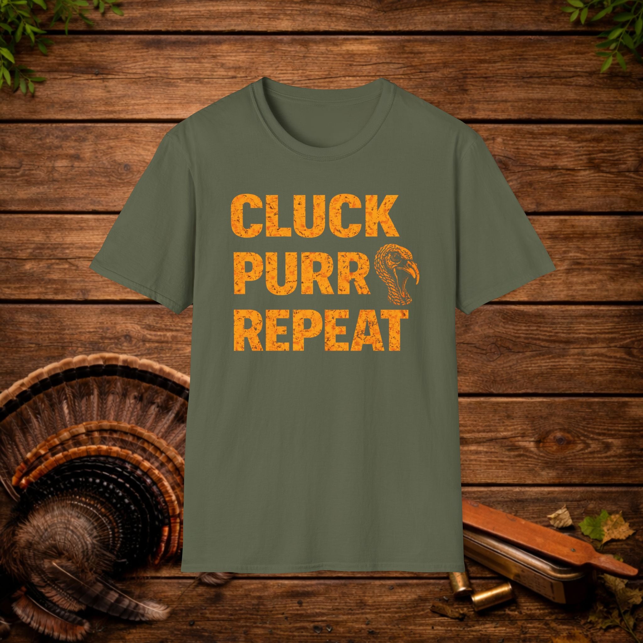 Cluck Purr Repeat Turkey Hunting Shirt – Turkey Calling Tee – Spring Turkey Season Hunter Shirt – Gobbler Hunting Apparel