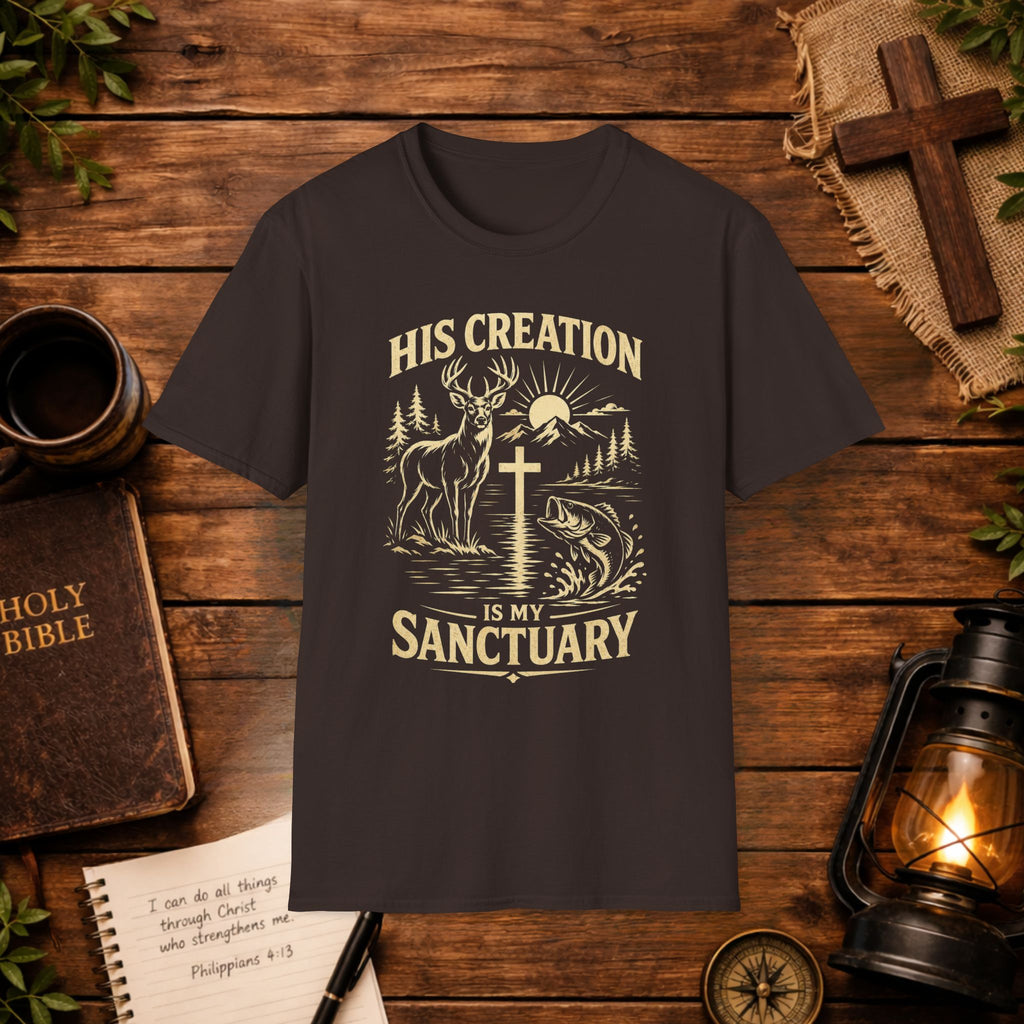 Christian Outdoors T-Shirt — "His Creation Is My Sanctuary" Faith Hunting Tee