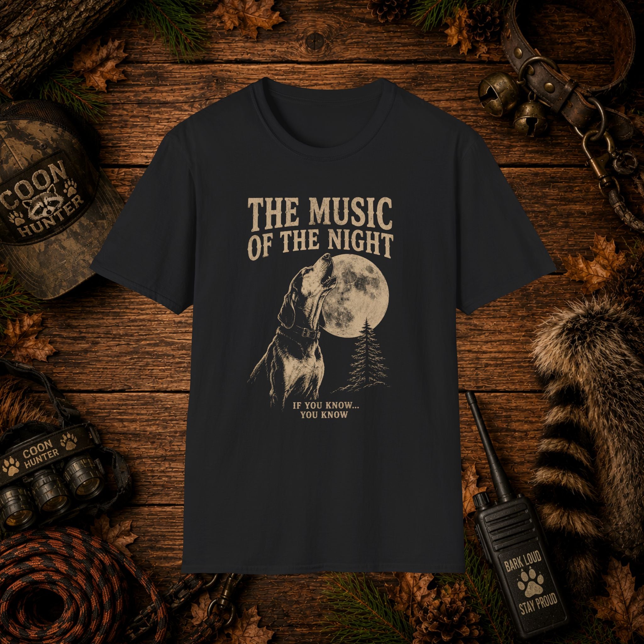 The Music of the Night T-Shirt | Vintage Coon Hound Moon Graphic Tee | Wild Wonderful Wear