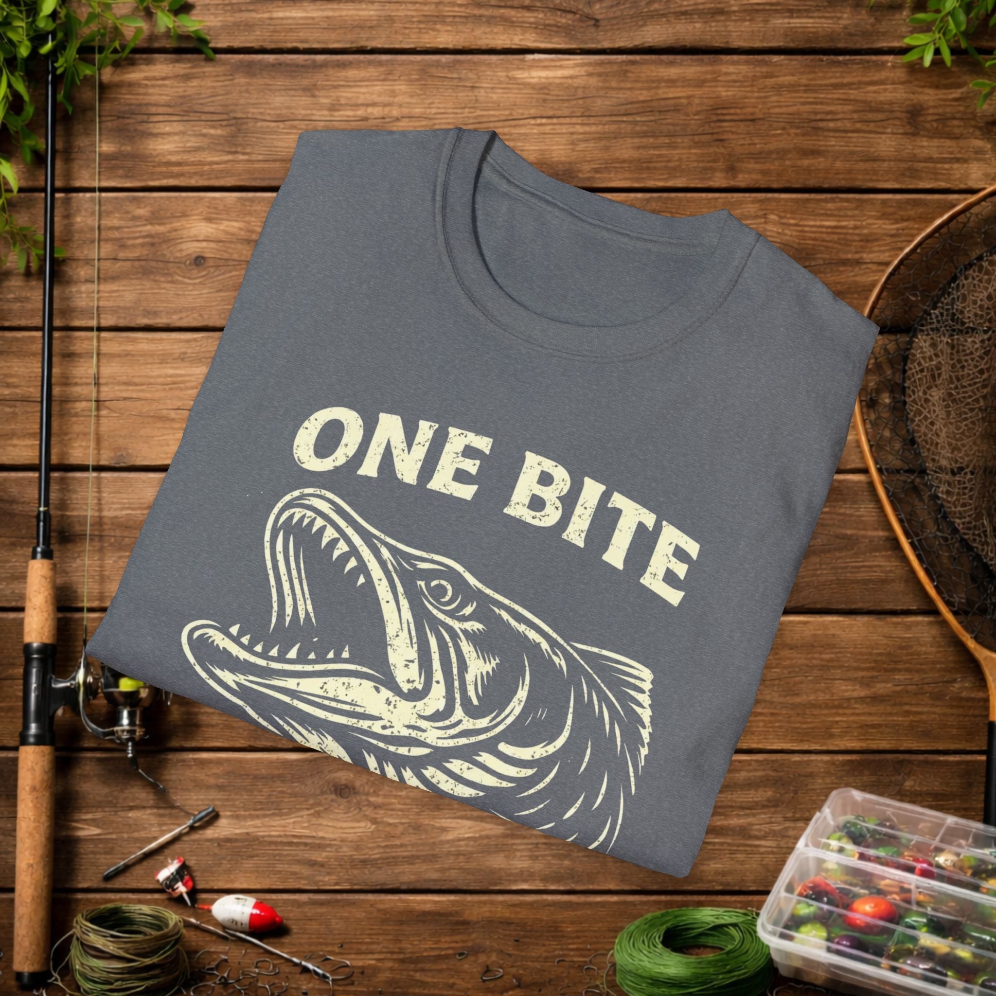 One Bite Musky Shirt – Muskellunge Fishing Tee – Musky Angler Apparel – Vintage Fishing Design