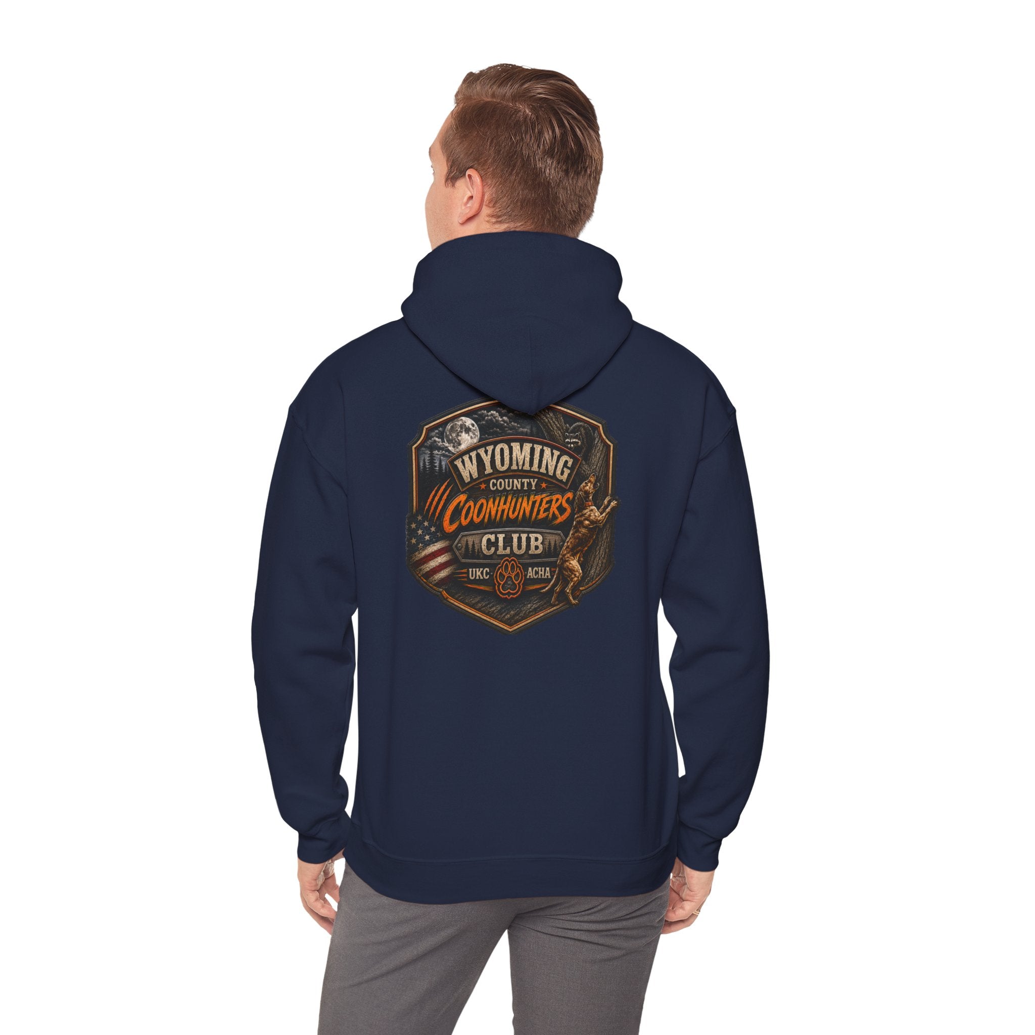 Wyoming County Coonhunters Club Hoodie – Rustic Hunting Badge Sweatshirt