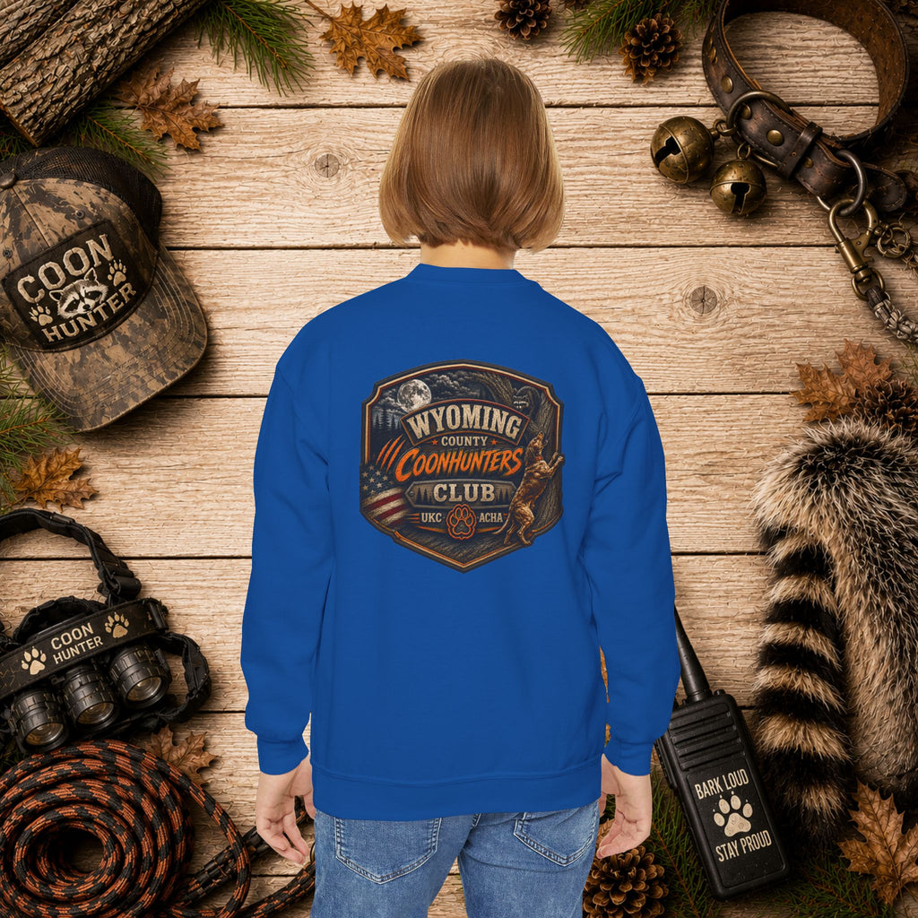 Youth Crewneck Sweatshirt — Wyoming County Coonhunters Club Graphic