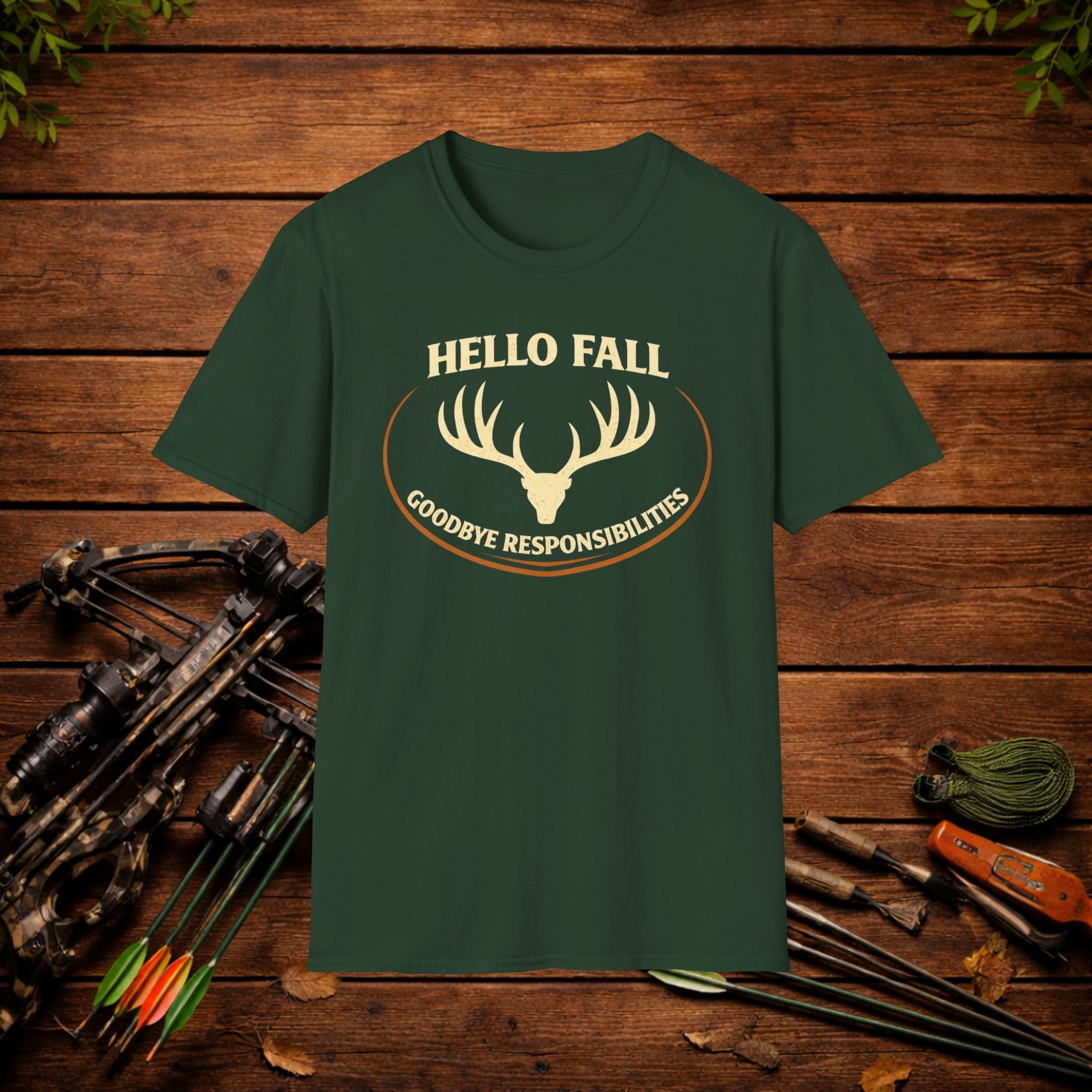 Hello Fall T-Shirt — "Goodbye Responsibilities" Deer Antler Graphic Tee