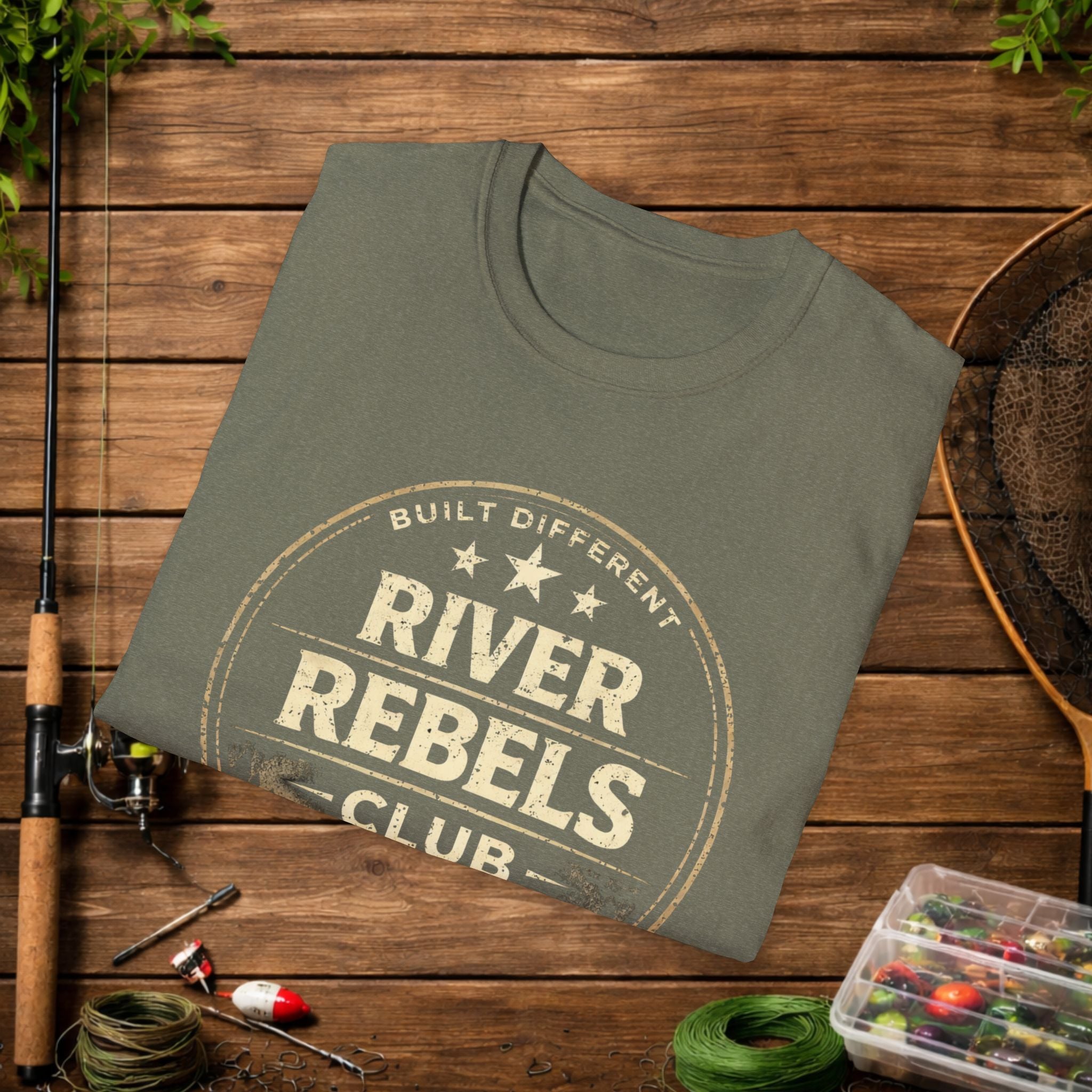 River Rebels Club Shirt – Built Different Fishing Tee – Earn Your Catch Outdoor Shirt – Rustic River Life Apparel