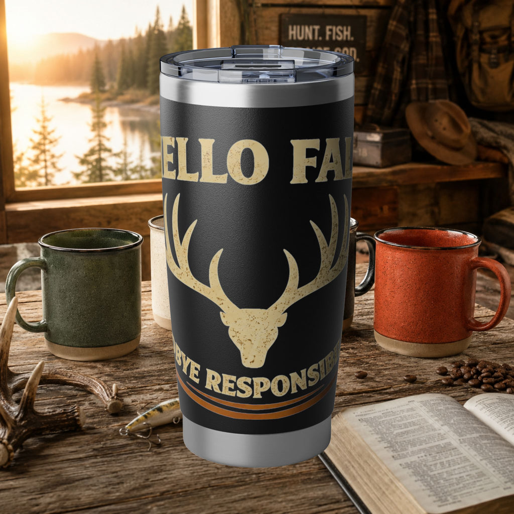 Hello Fall Deer Antlers 20oz Tumbler — Autumn Hunting Travel Mug