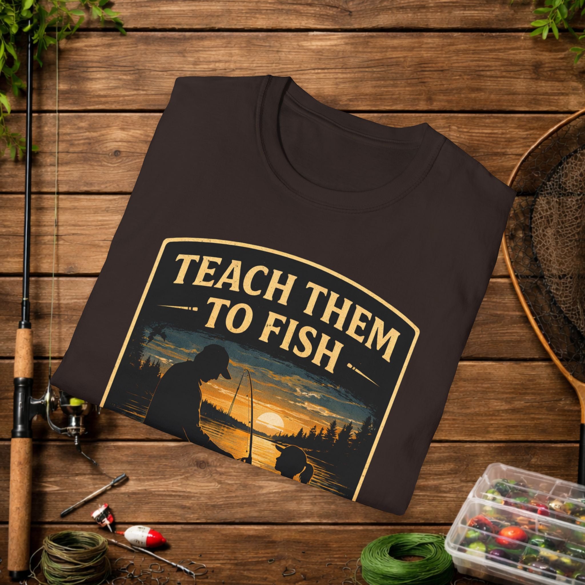 Teach Them to Fish T-Shirt — Father & Child Fishing Badge Tee