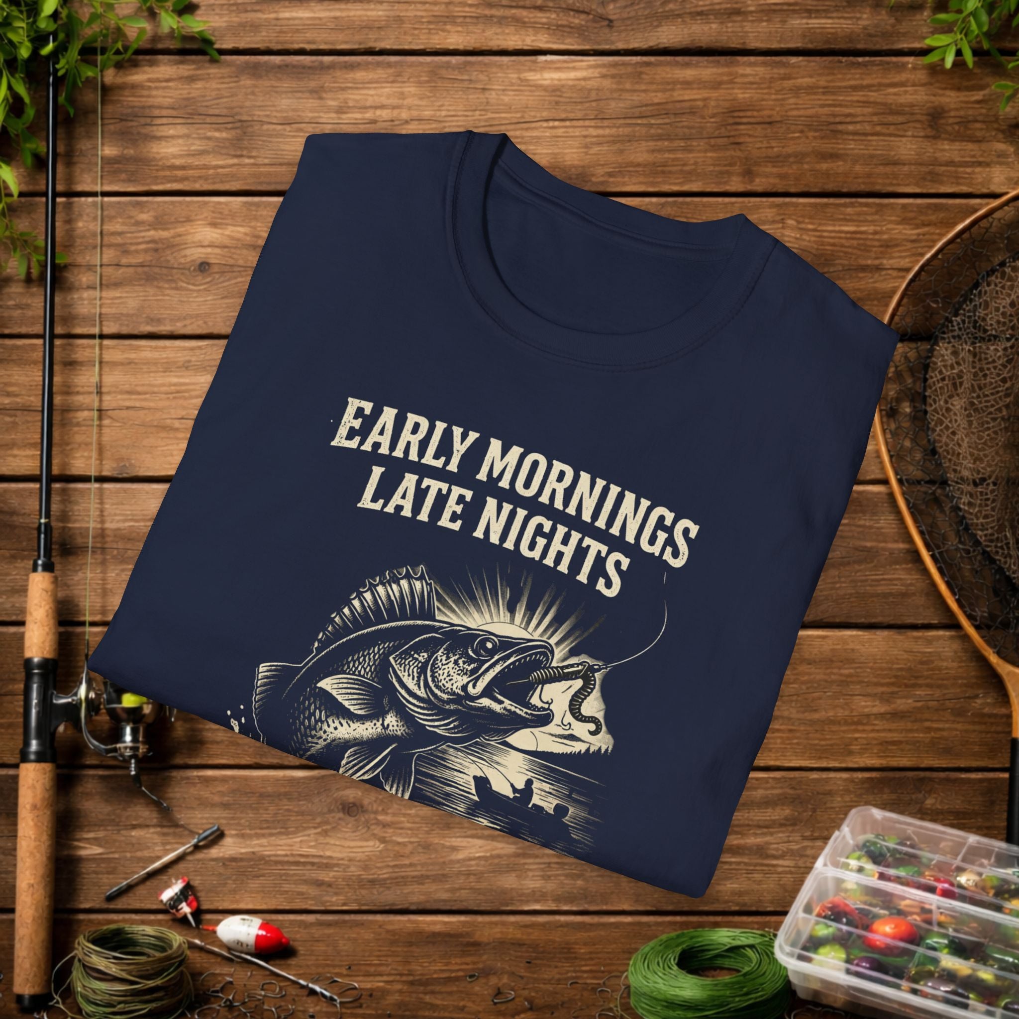 Walleye Life Fishing Shirt – Early Mornings Late Nights Tee – Vintage Walleye Angler Shirt – Fisherman Gift