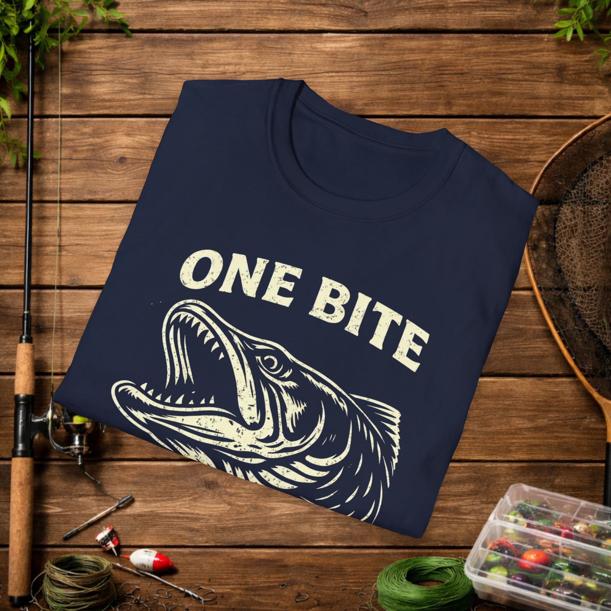 One Bite Musky Shirt – Muskellunge Fishing Tee – Musky Angler Apparel – Vintage Fishing Design