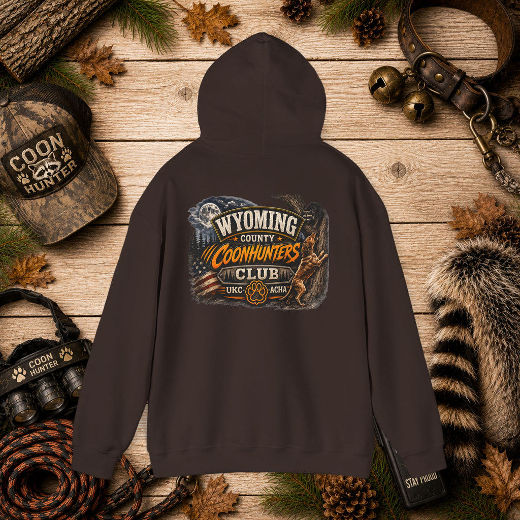 Wyoming Coonhunters Club Hoodie – Dual print badge front/banner back