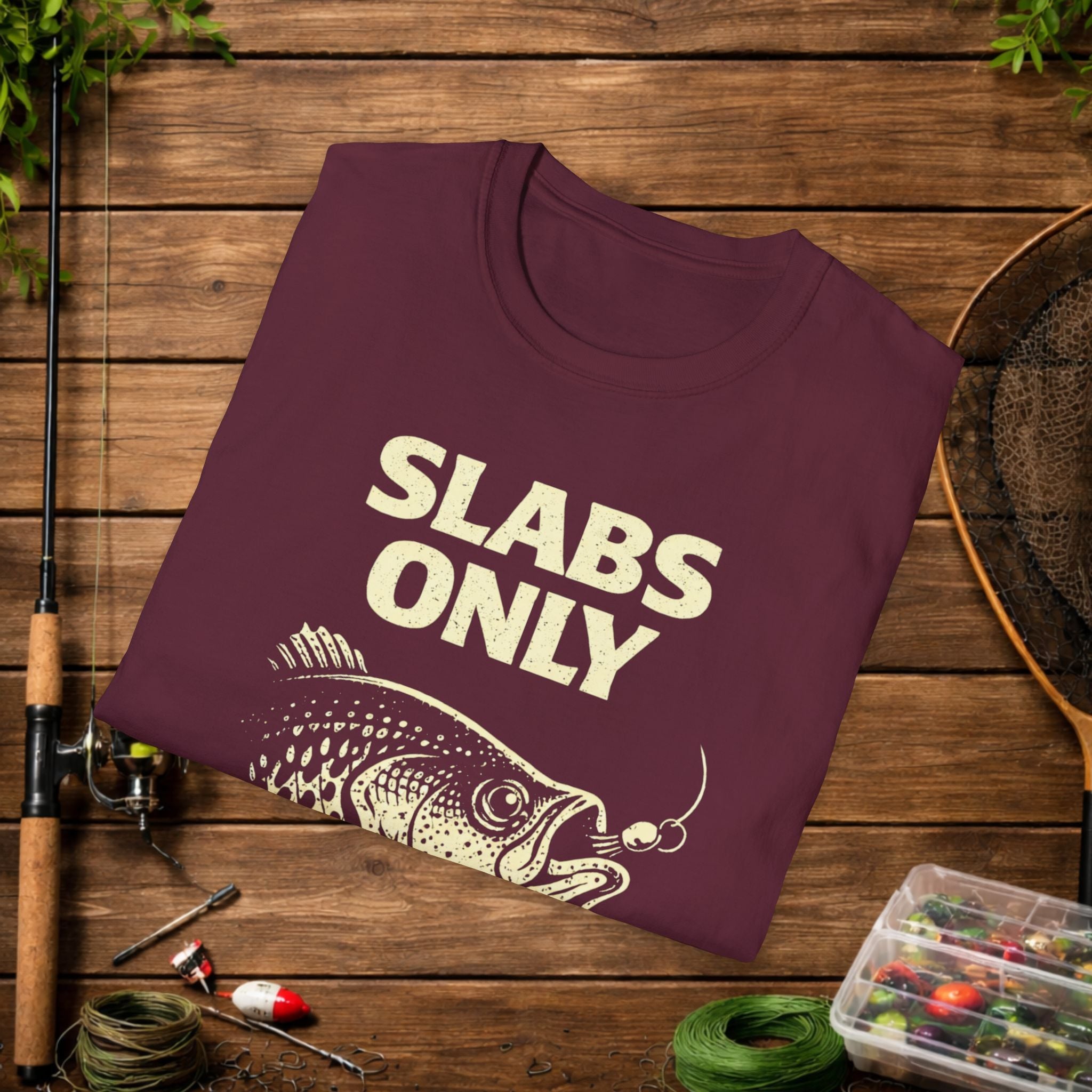 Slabs Only Crappie Fishing Shirt – Minimal Crappie Head Jig Tee – Funny Crappie Angler Shirt – Fisherman Gift