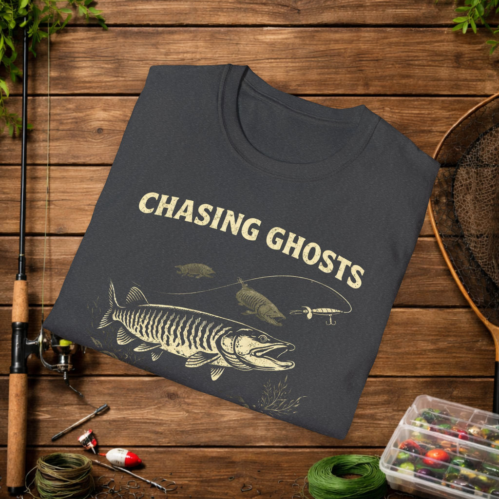 Chasing Ghosts Musky Shirt – Muskellunge Fishing Tee – Musky Angler Apparel – Vintage Fishing Shirt