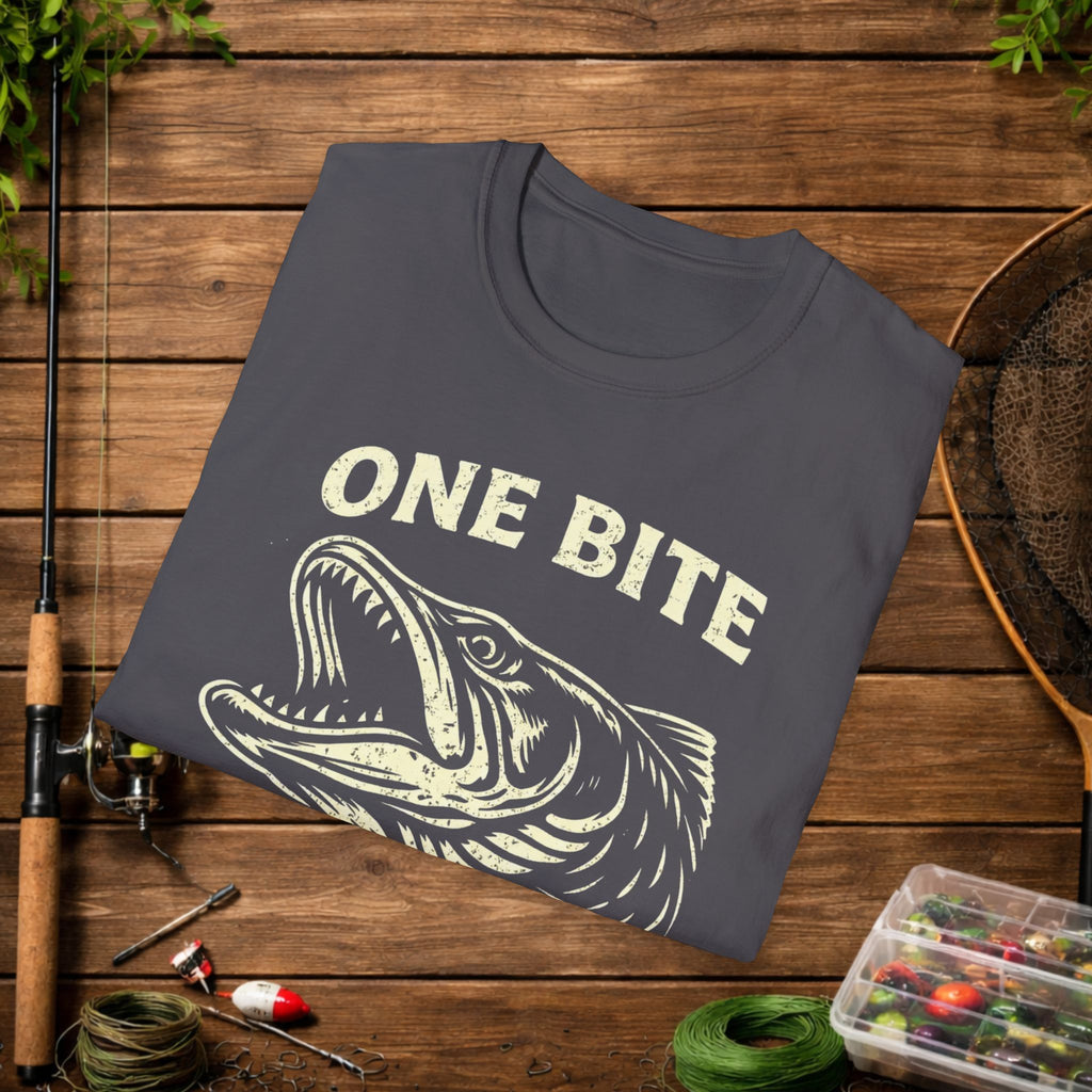One Bite Musky Shirt – Muskellunge Fishing Tee – Musky Angler Apparel – Vintage Fishing Design