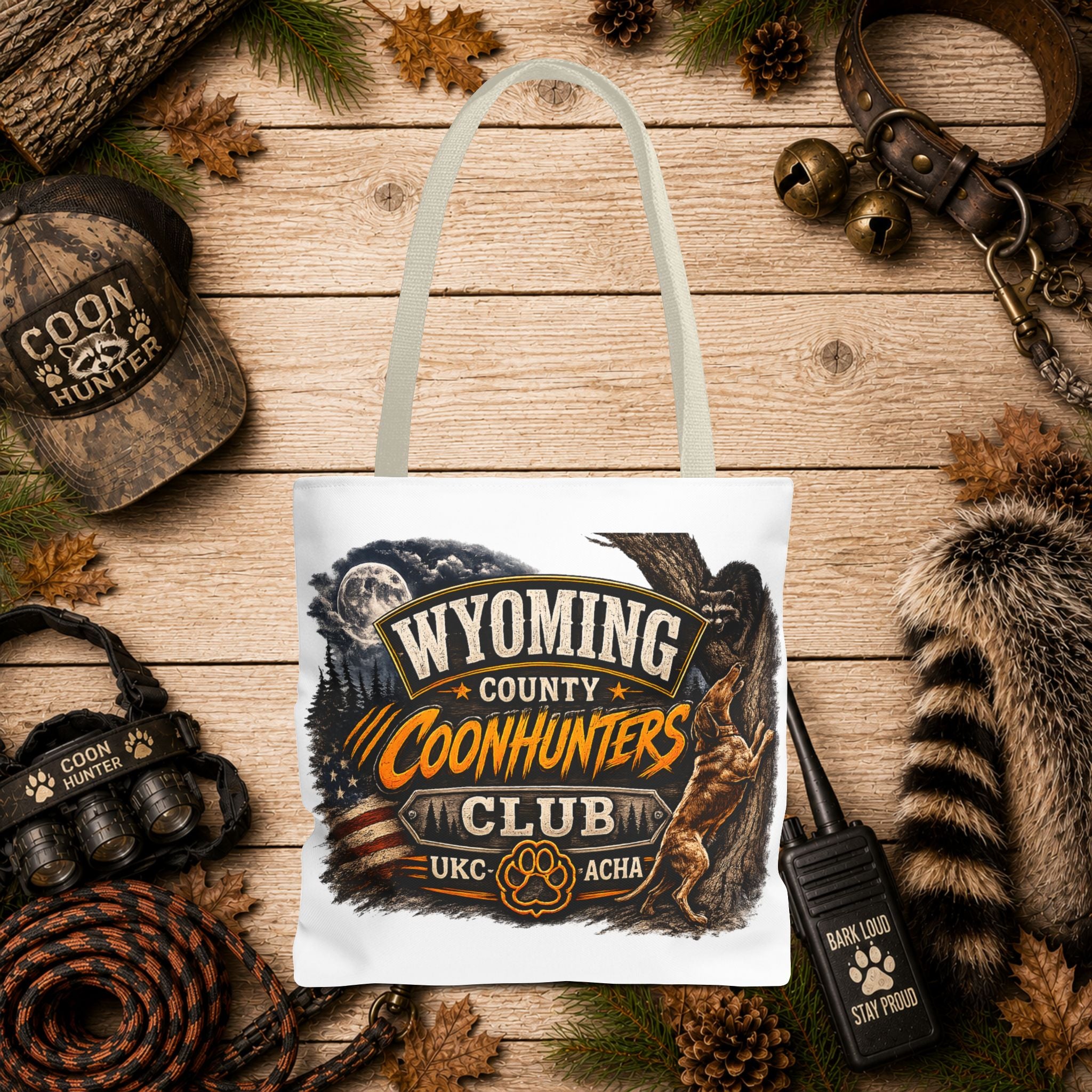 Coonhunters Club Wyoming Tote Bag — Vintage Hunting Patch Design