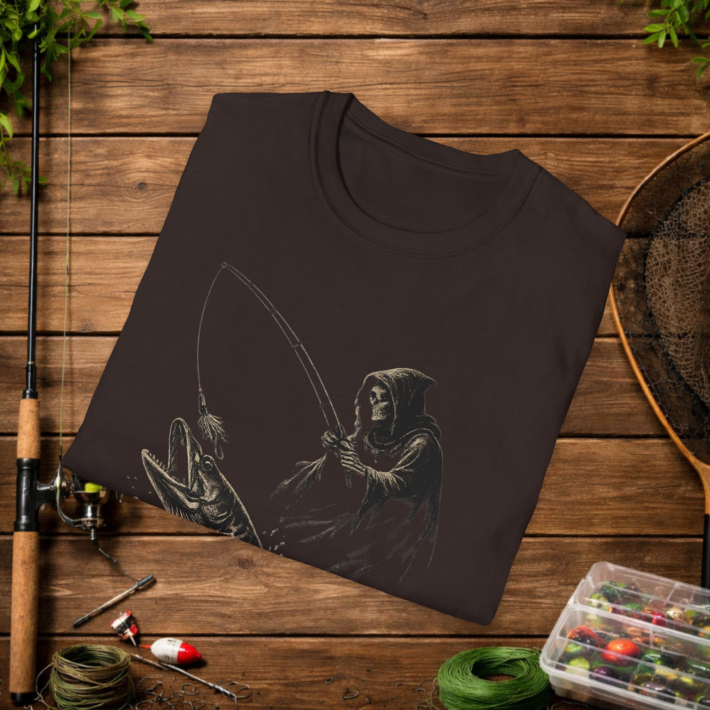 Musky Fishing T-Shirt – Grim Reaper Fishing Design “50” – Muskie Angler Shirt – Dark Fishing Tee – Gift for Fishermen