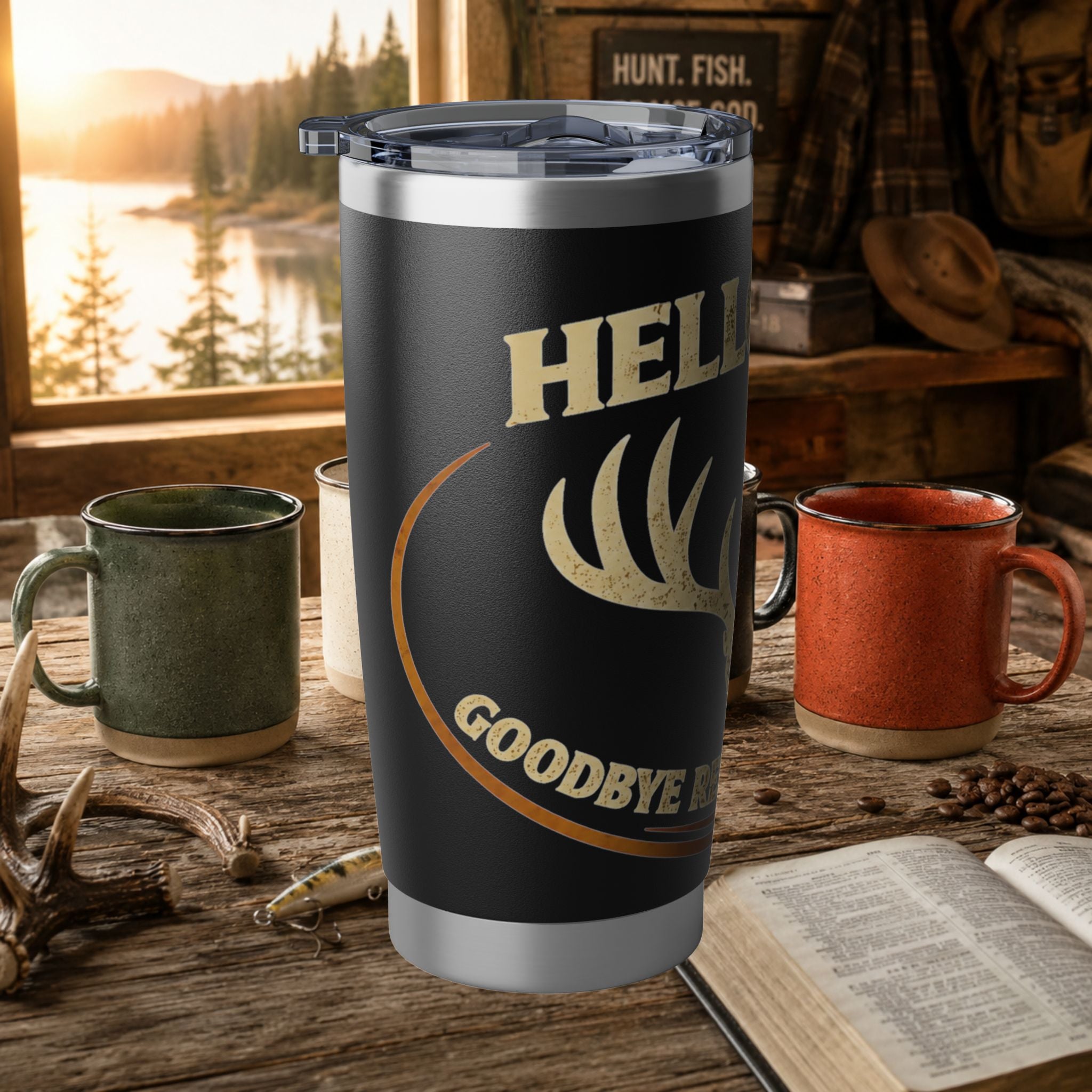 Hello Fall Deer Antlers 20oz Tumbler — Autumn Hunting Travel Mug