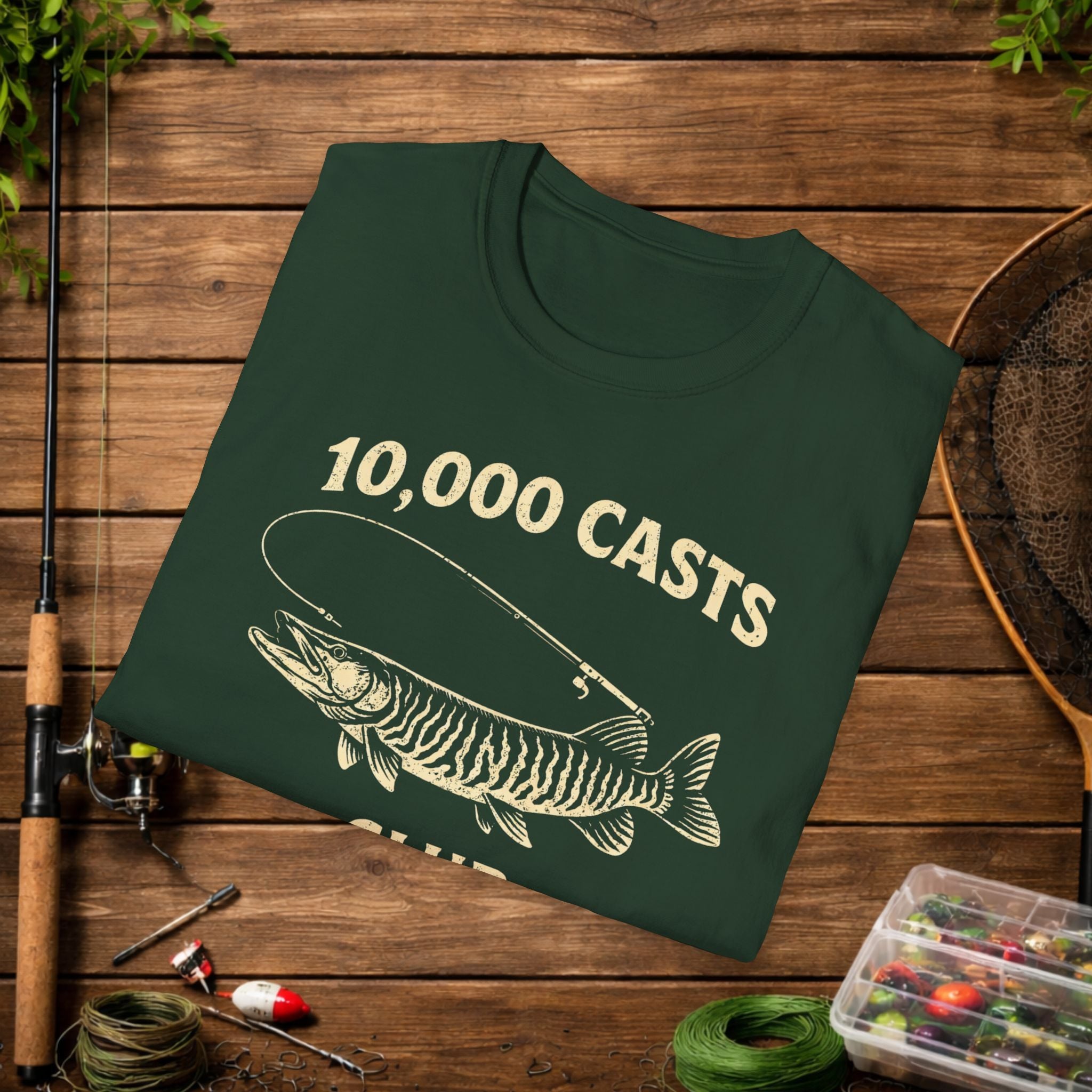 Musky Fishing Shirt – 10,000 Casts Club – Muskellunge Angler Tee – Vintage Musky Design – Hardcore Fishing Apparel