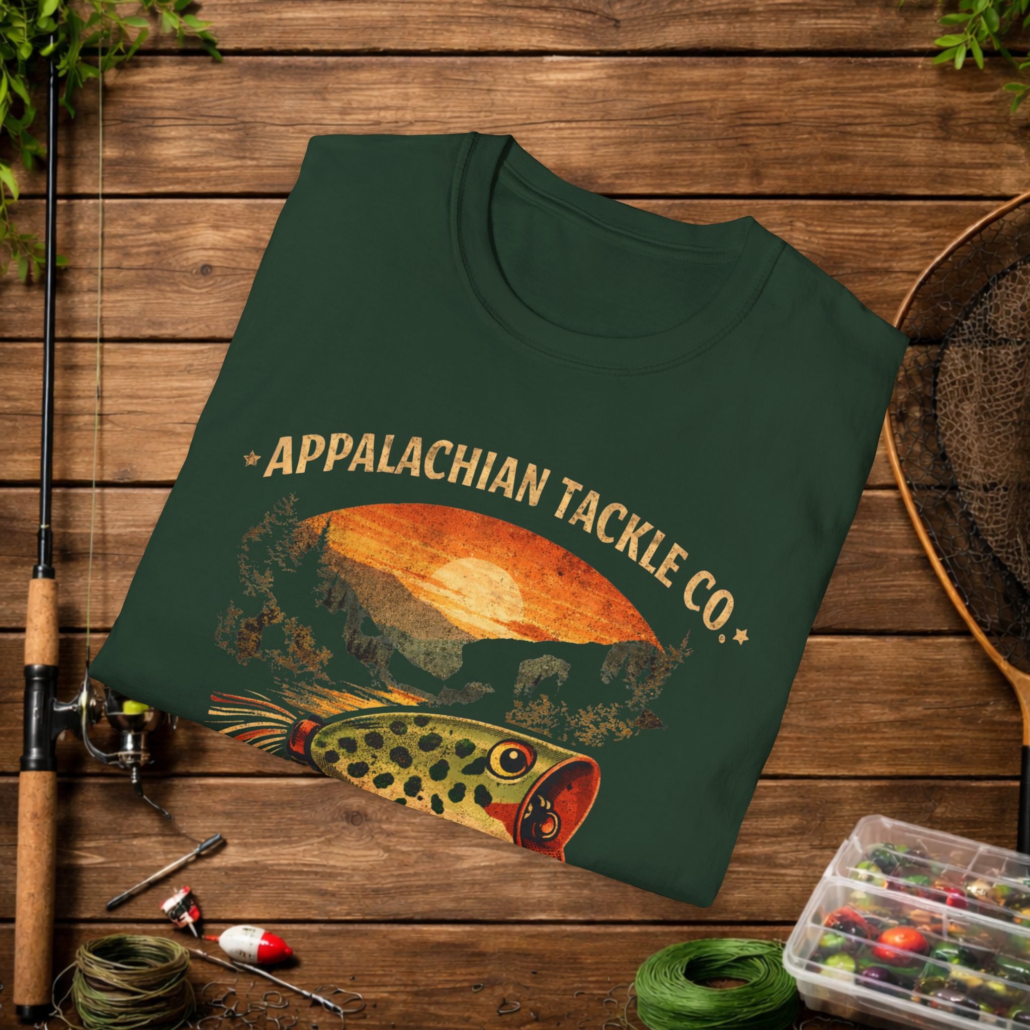 Appalachian Tackle Co Hula Popper Shirt – Vintage Fishing Lure Tee – Topwater Bass Fishing Shirt – Mountain Stream Apparel