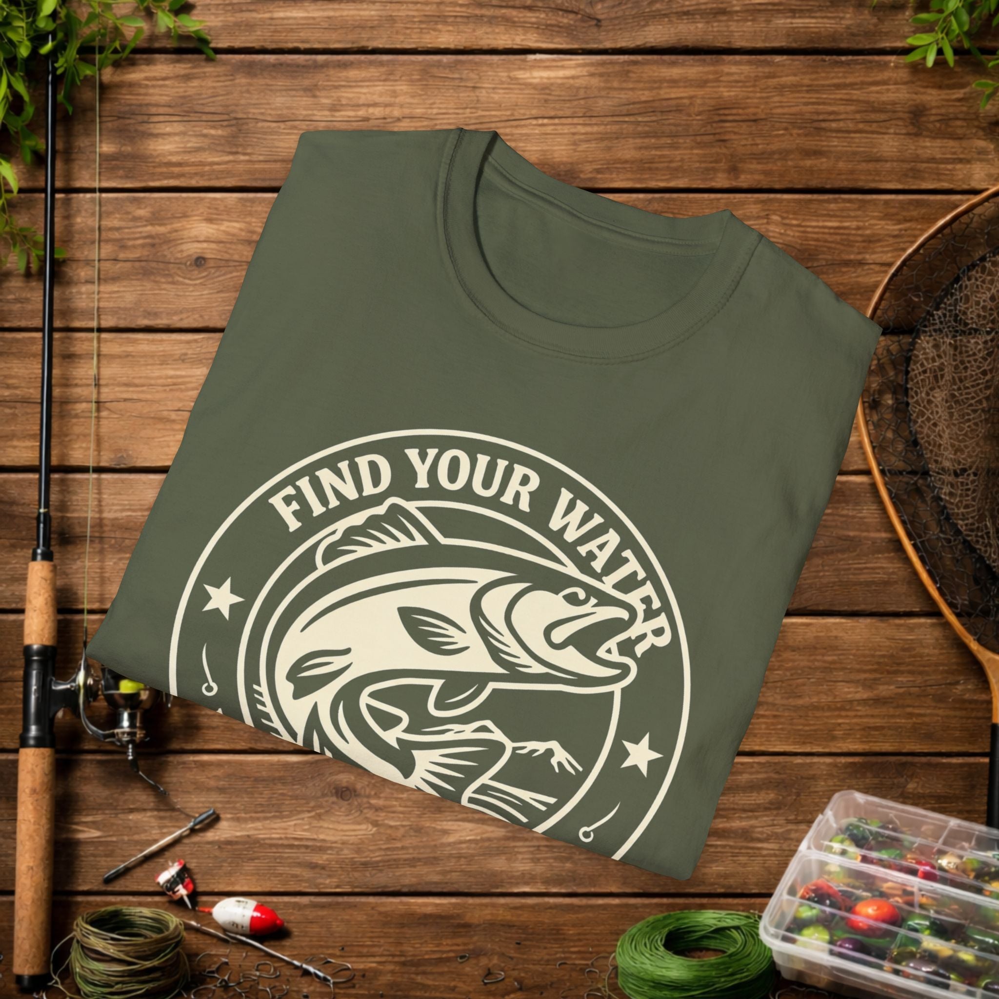 Find Your Water Fishing Shirt – Hooked in the Hills Bass Graphic Tee – Trout & Bass Angler Gift