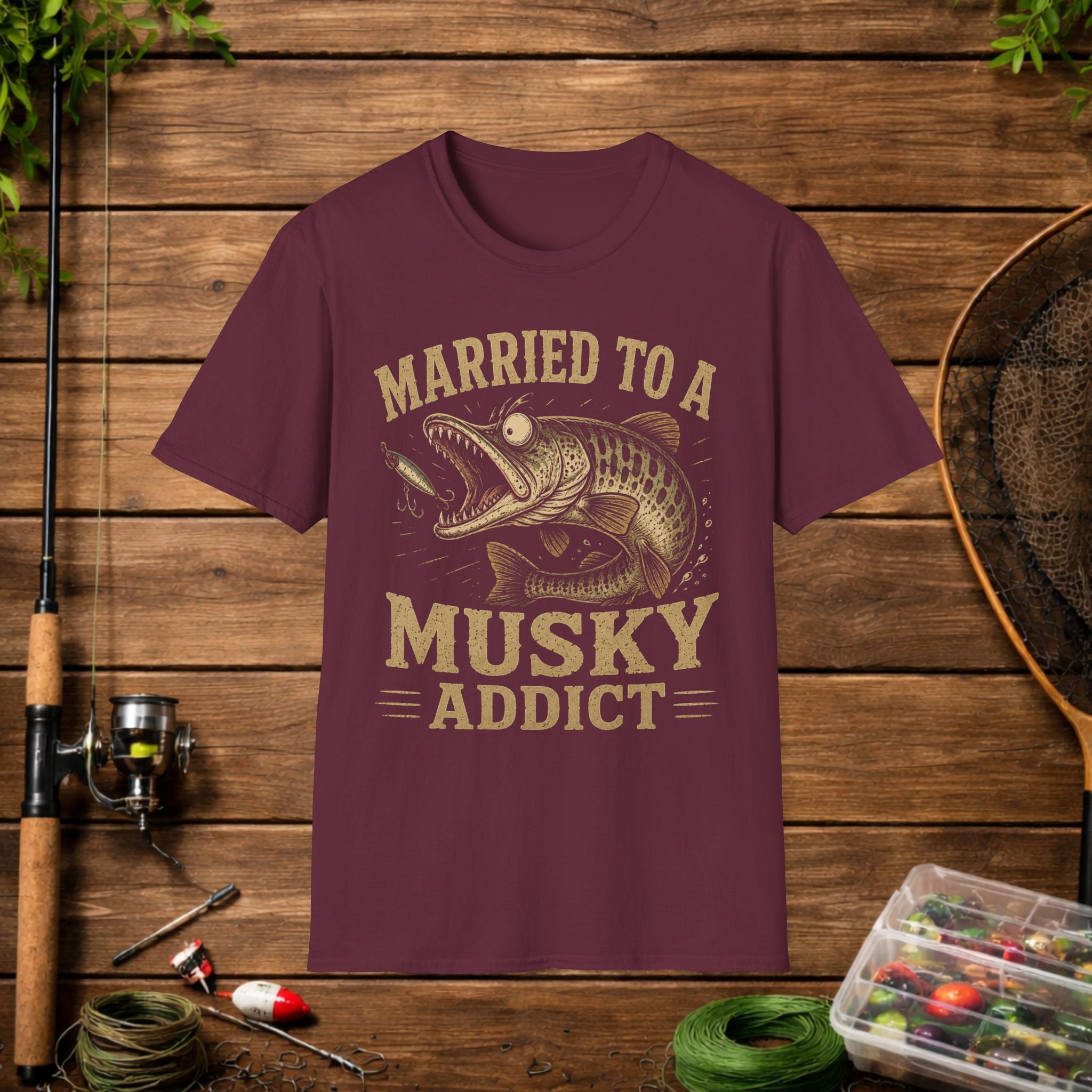 Married to a Musky Addict T-Shirt — Funny Fishing Gift for Muskie Lovers